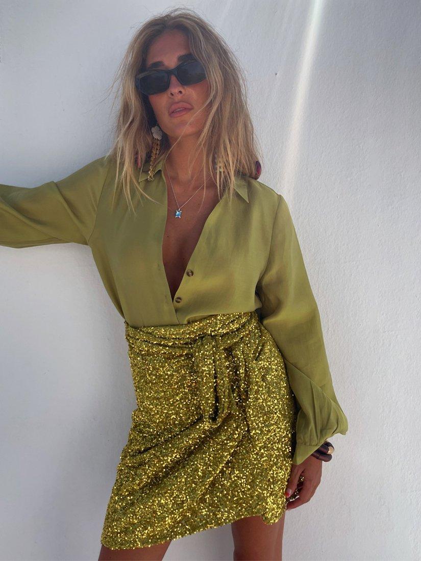 Lime Sequin Wrap Jaspre Mini Skirt