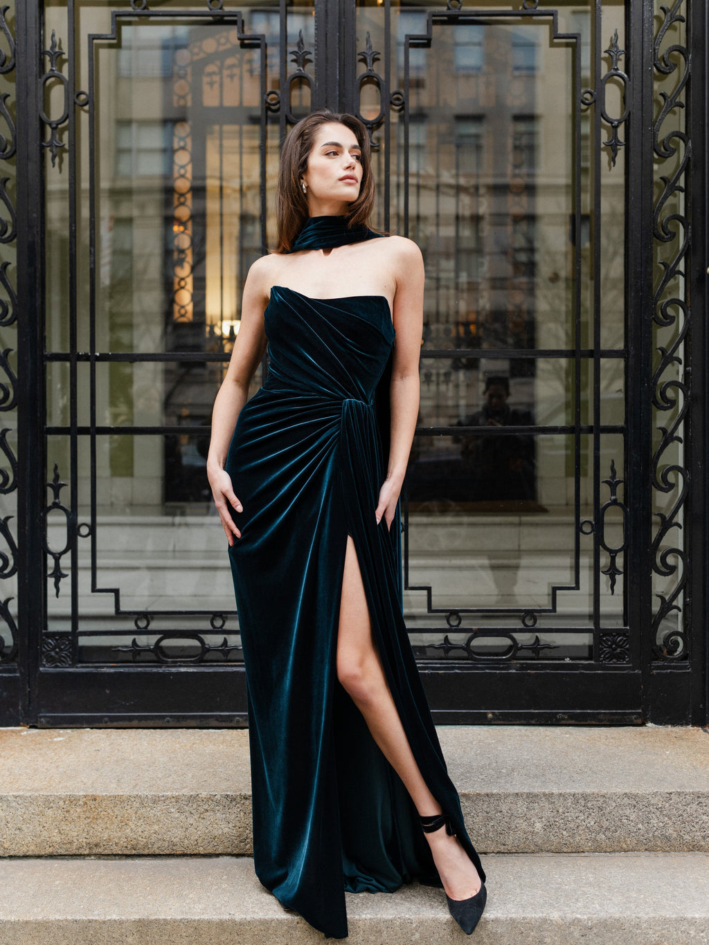 Strapless Velour Scarf Dress
