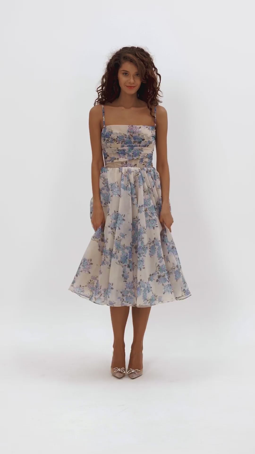 Tender Floral Spaghetti Strap Midi Dress