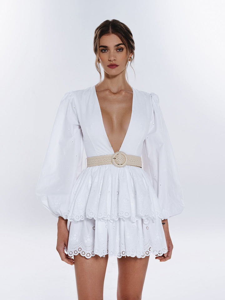 White V-Neck Dress