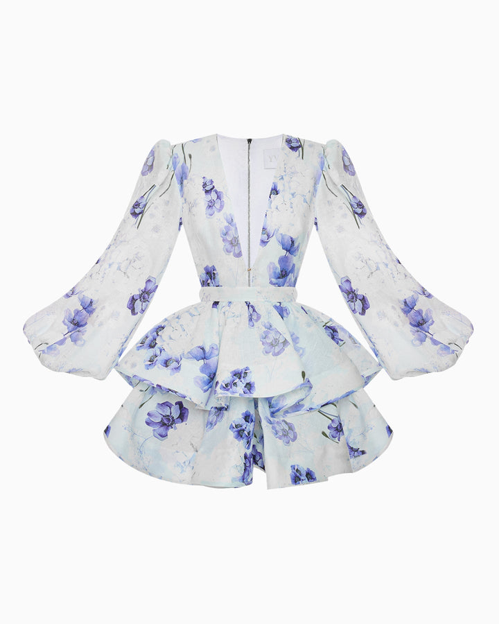 Blue Blossom V-neck Dress