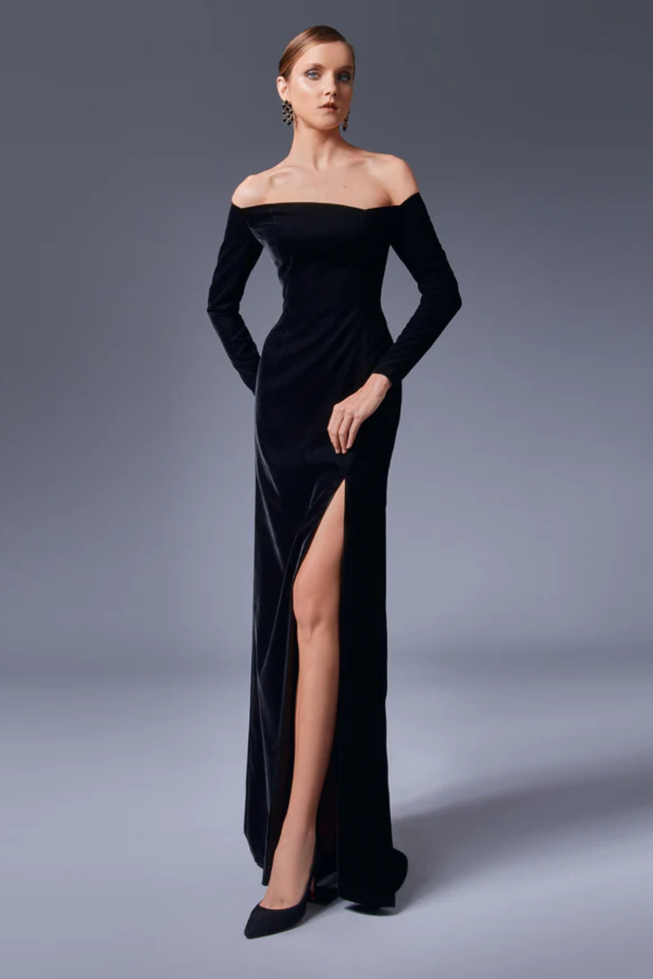 Asymmetrical Open Slit Velvet Dress