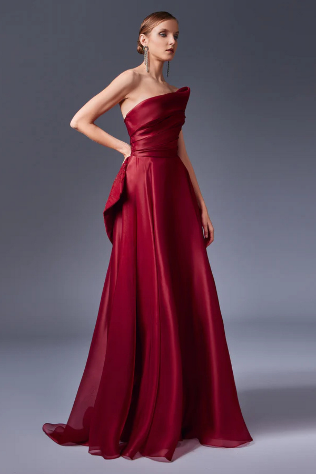 Asymmetric Draped Flared Dress