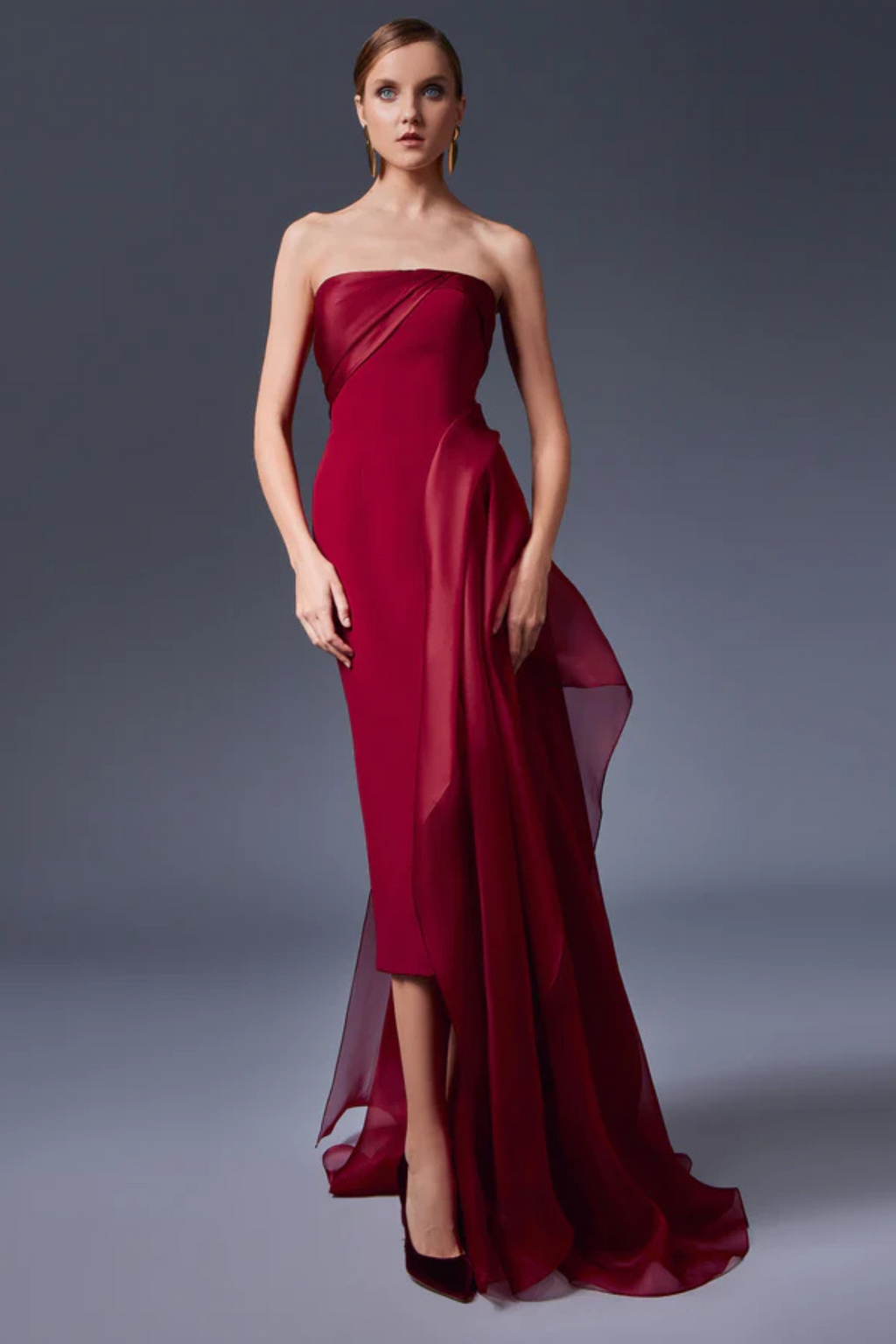 Asymmetrical Strapless Sheath Midi Dress