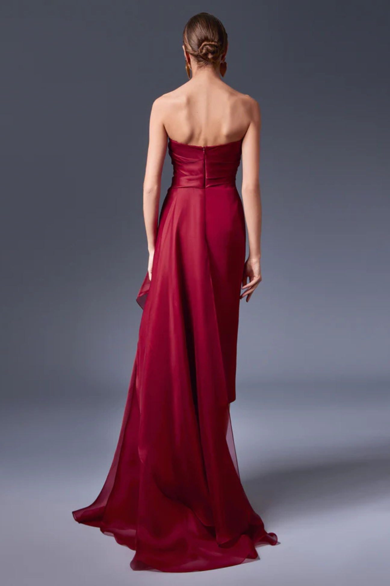 Asymmetrical Strapless Sheath Midi Dress