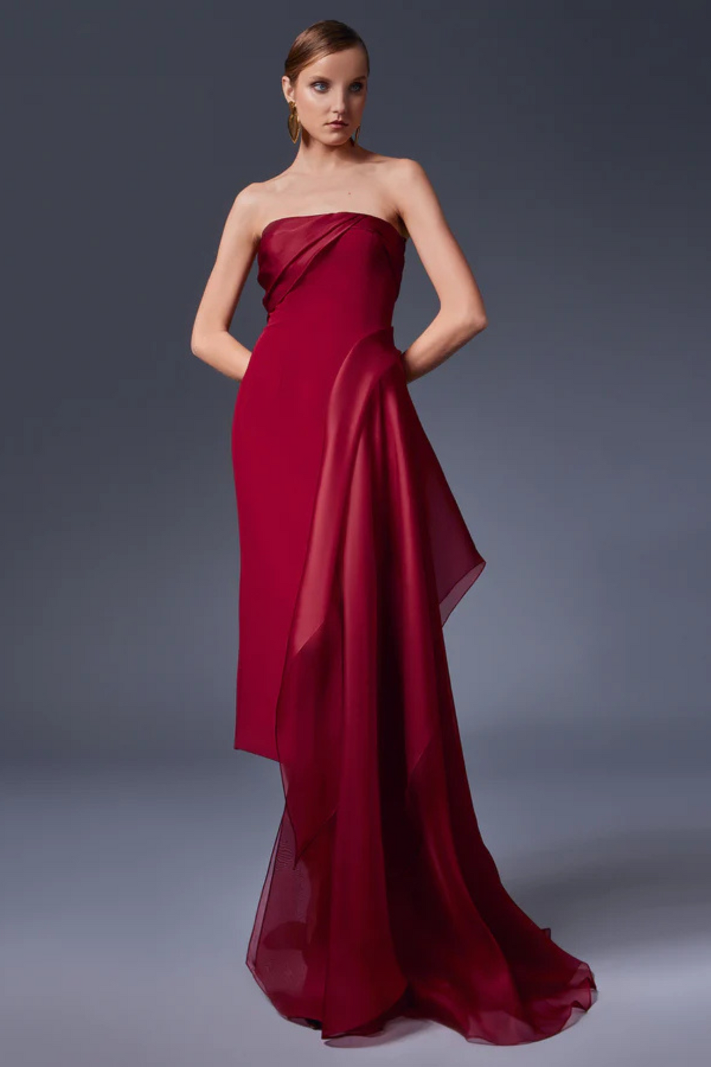 Asymmetrical Strapless Sheath Midi Dress