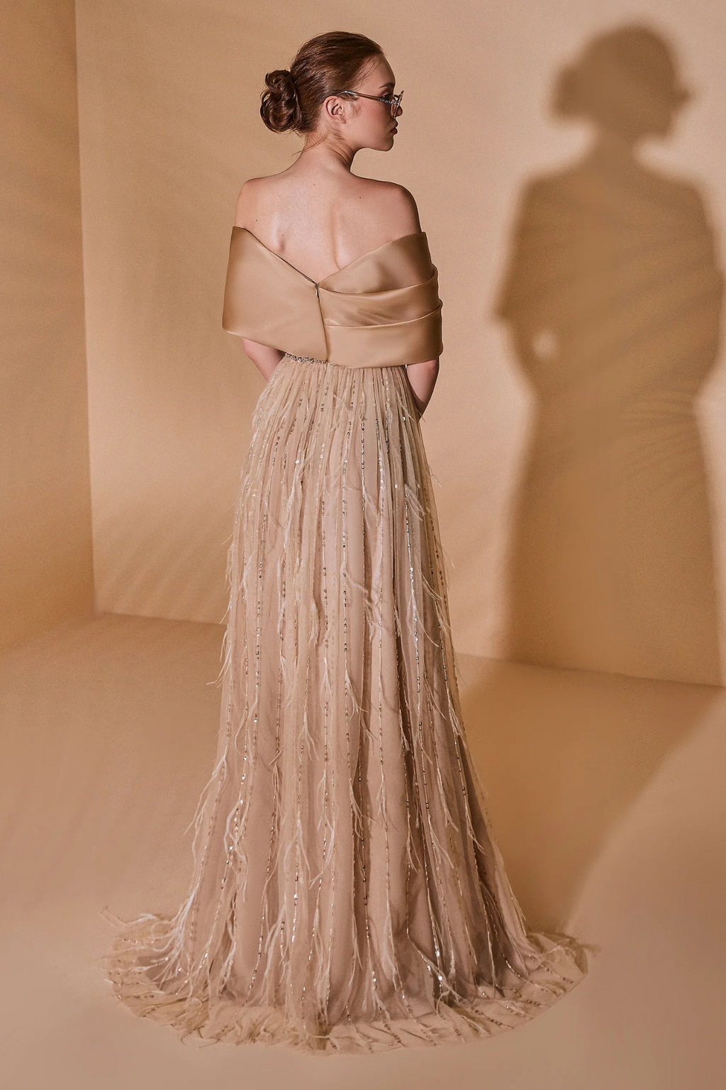 Off-The-Shoulder Long Feather Dress