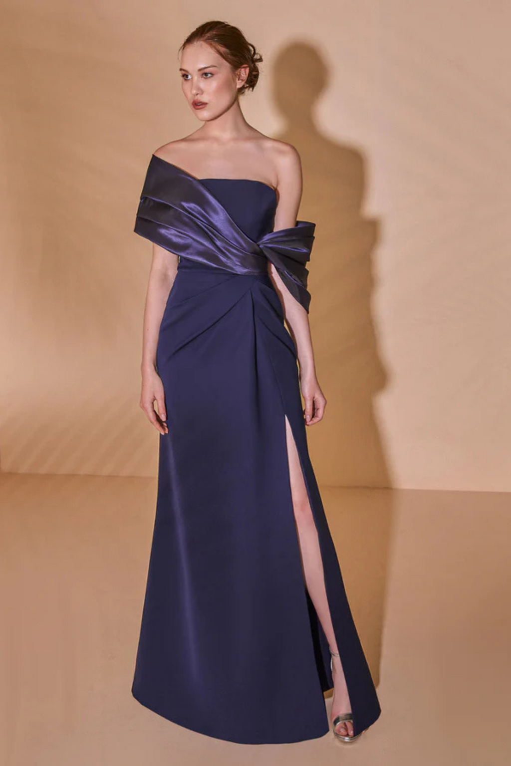 Pleated Off Shoulder Sheath Dress