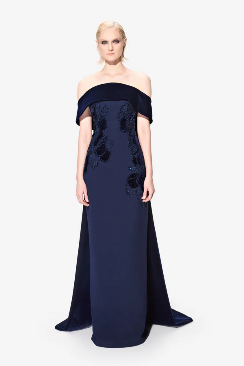 Beaded Flowers Off Shoulder Dress