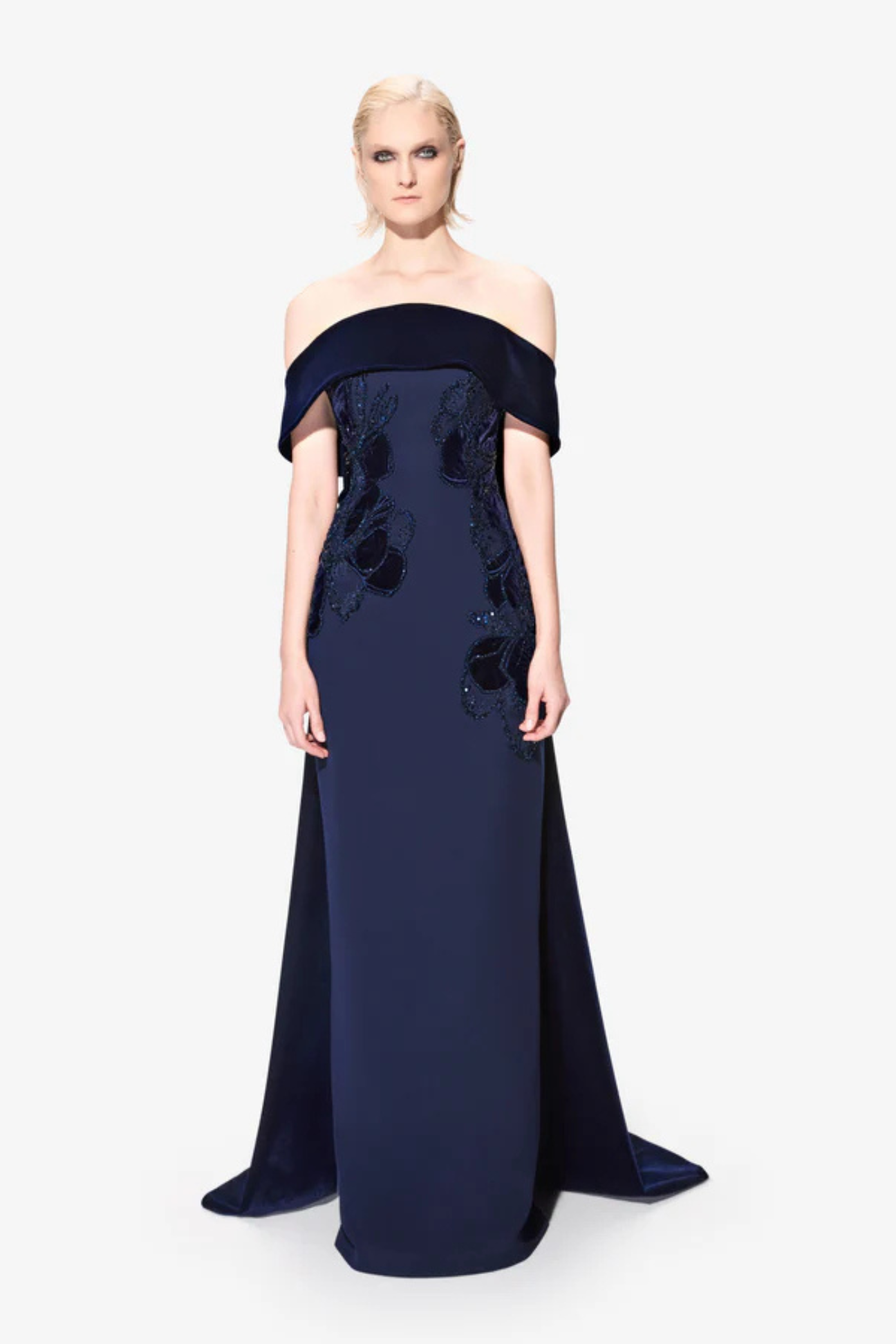 Beaded Flowers Off Shoulder Dress