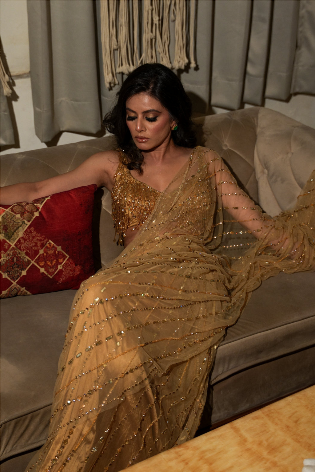 Golden Embellished Elegance Saree Set