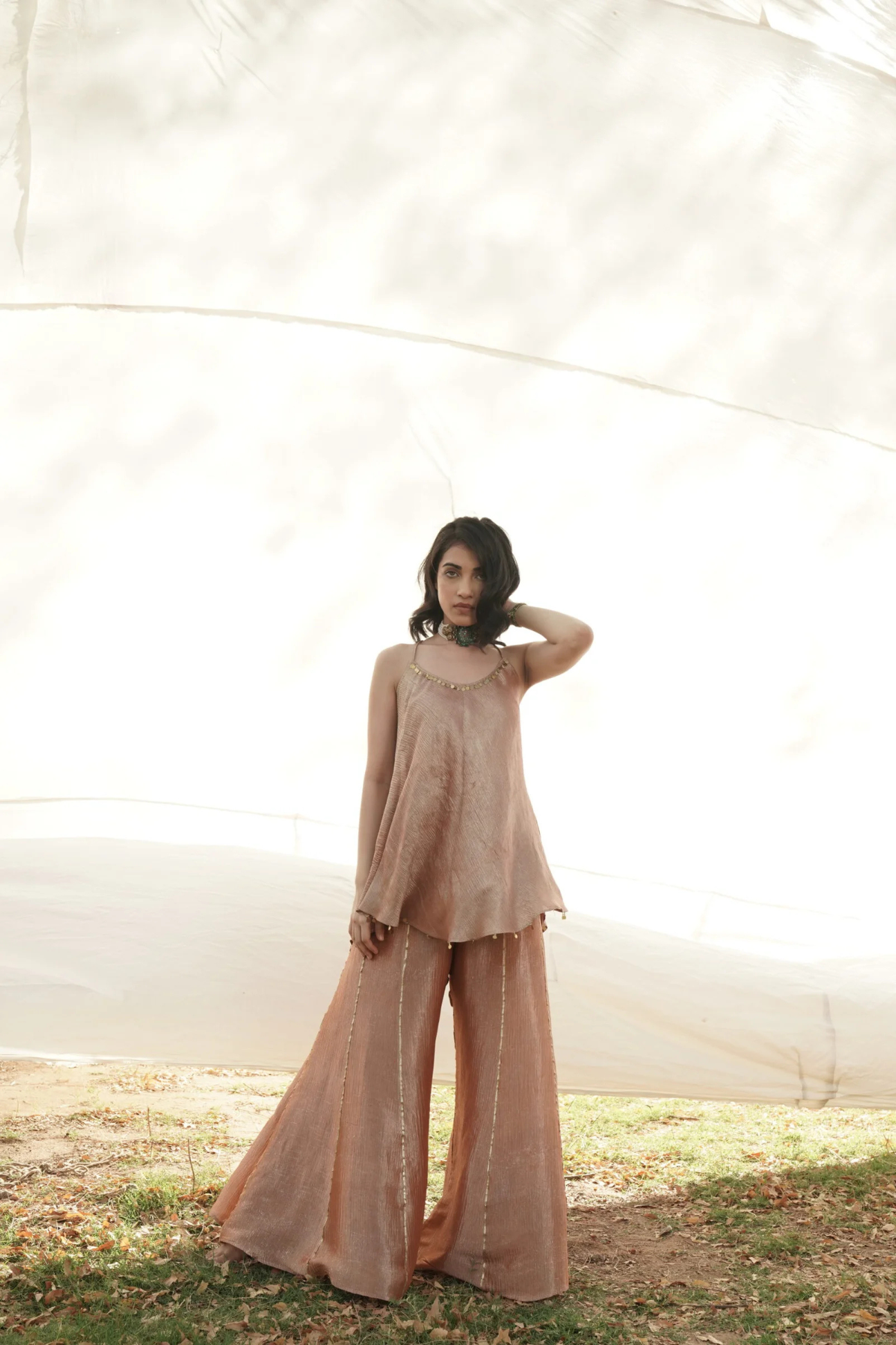 Rose Gold Crush Tissue Sharara Set