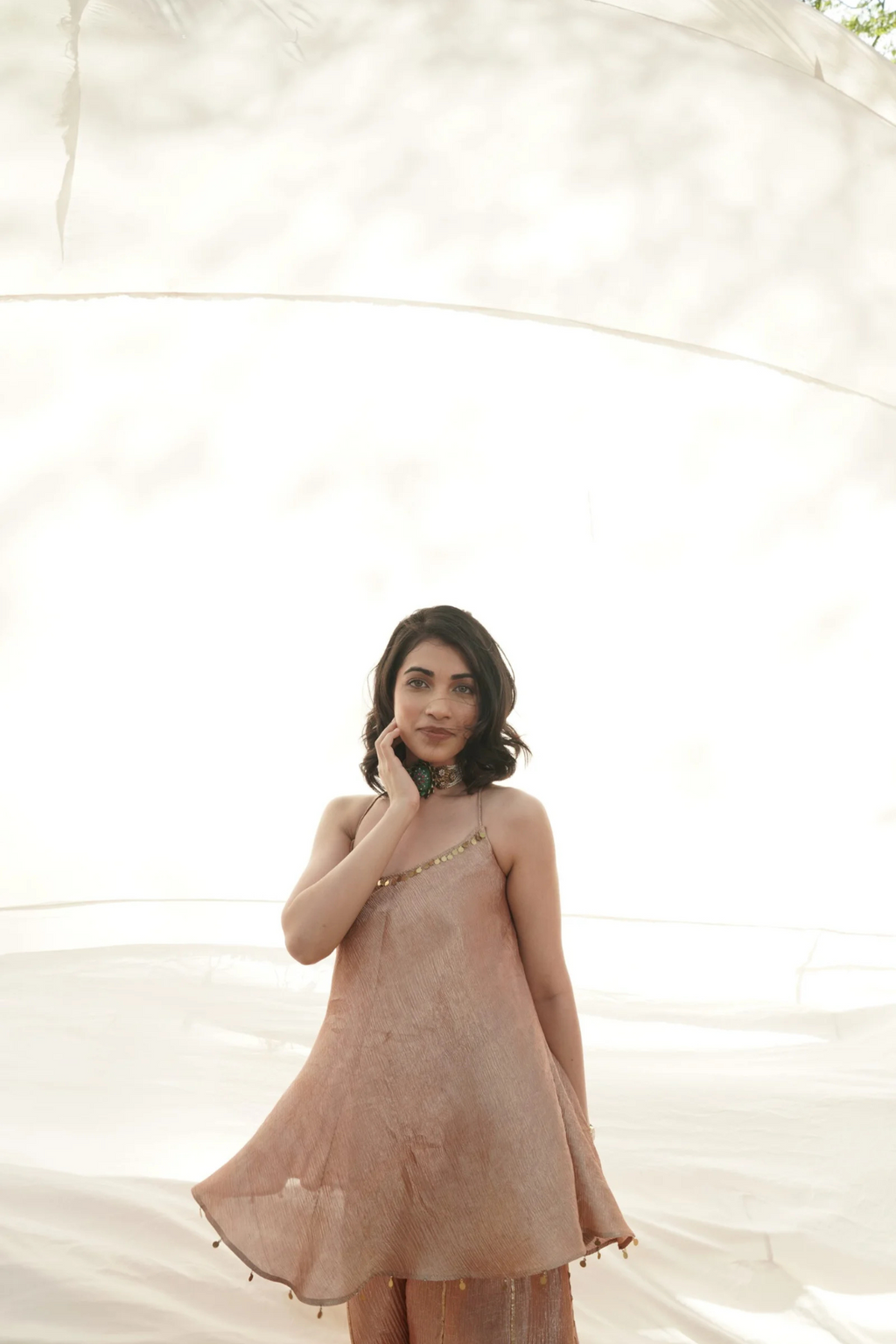 Rose Gold Crush Tissue Sharara Set