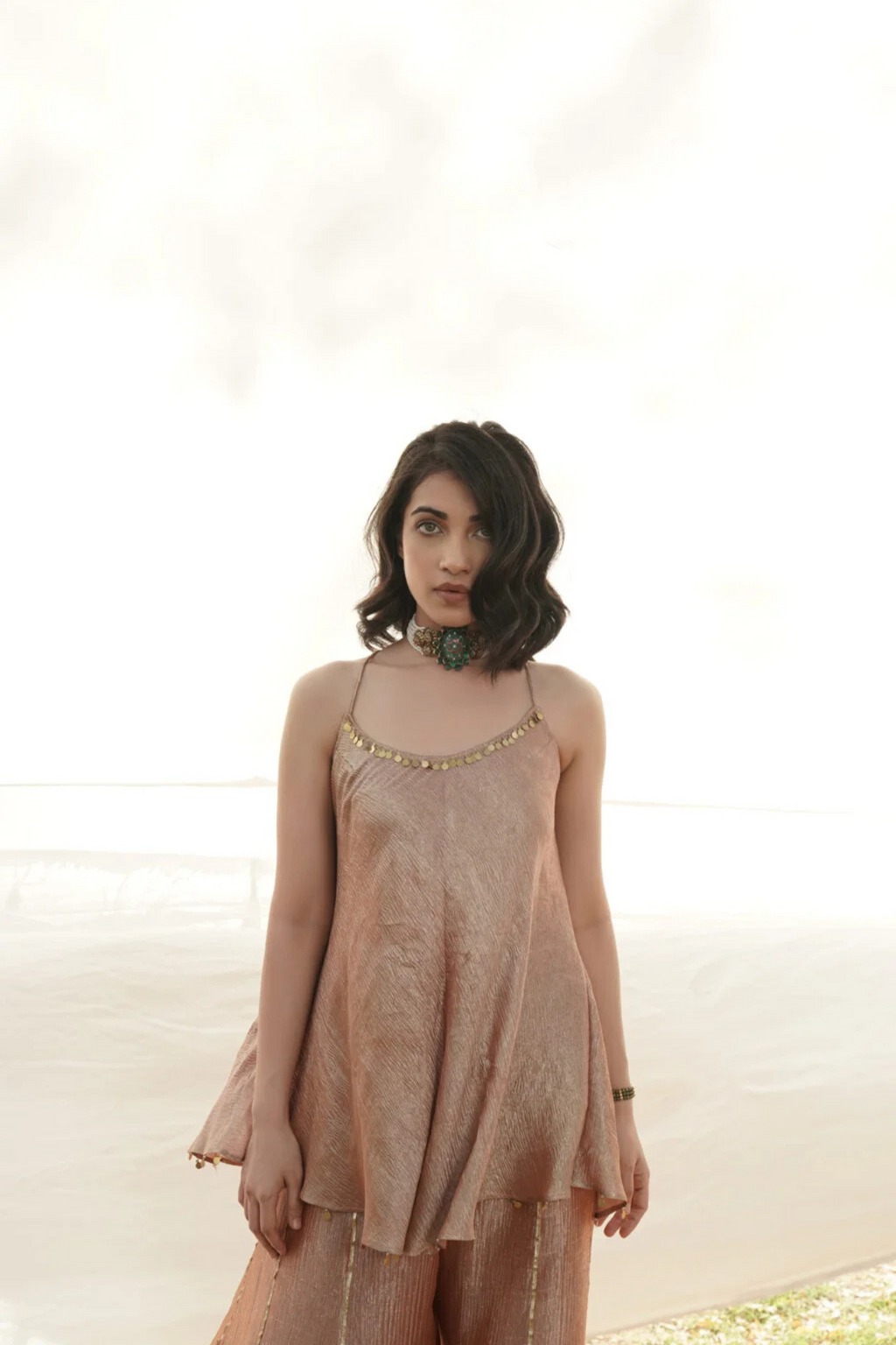 Rose Gold Crush Tissue Sharara Set