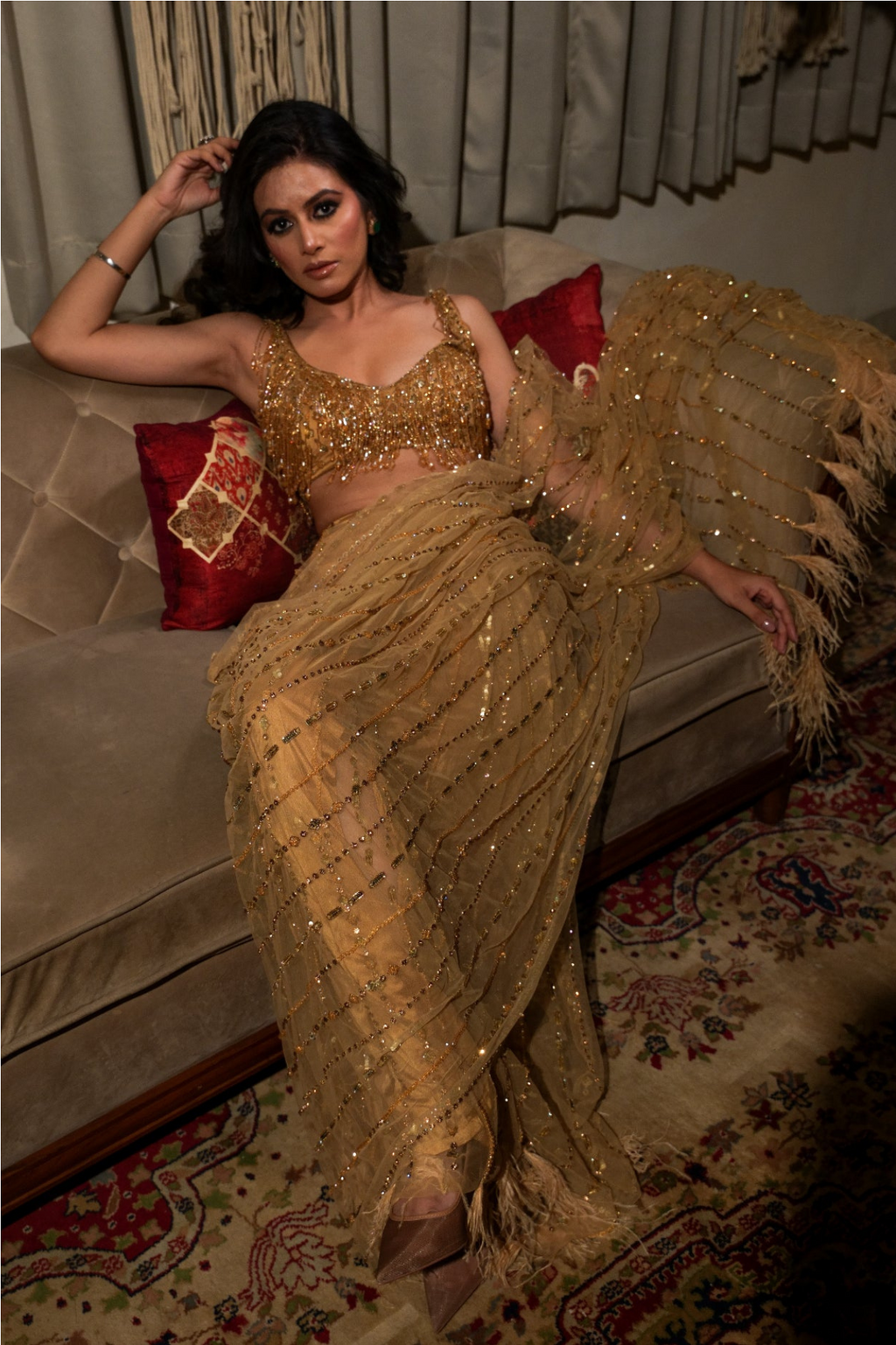 Golden Embellished Elegance Saree Set