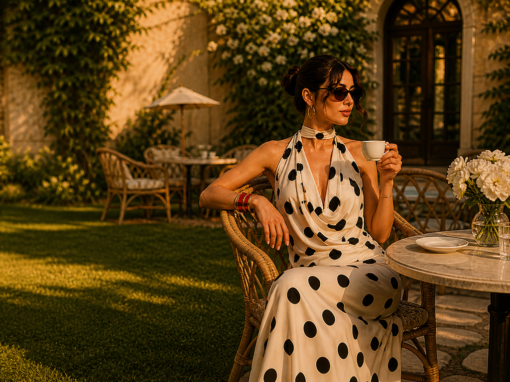 Polka Halter Drape Dress