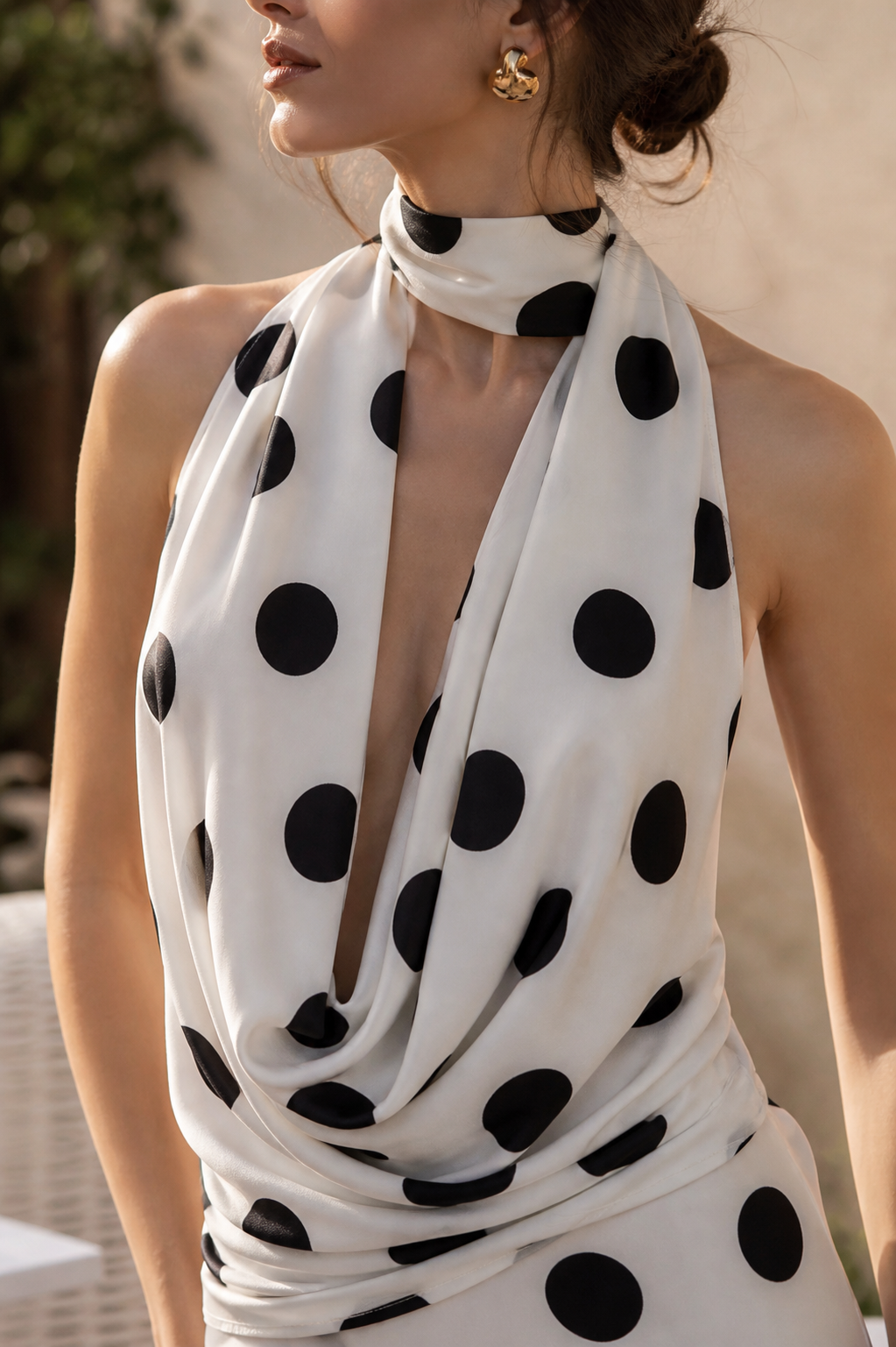 Polka Halter Drape Dress