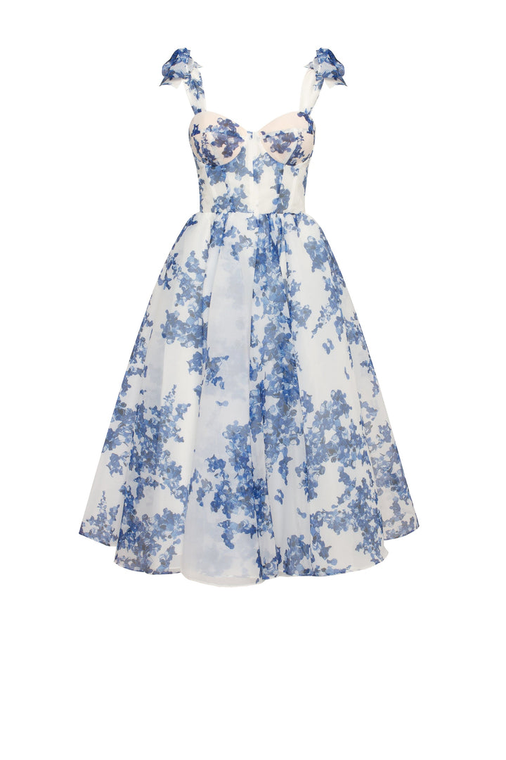 Hydrangea Tie-Strap Midi Dress