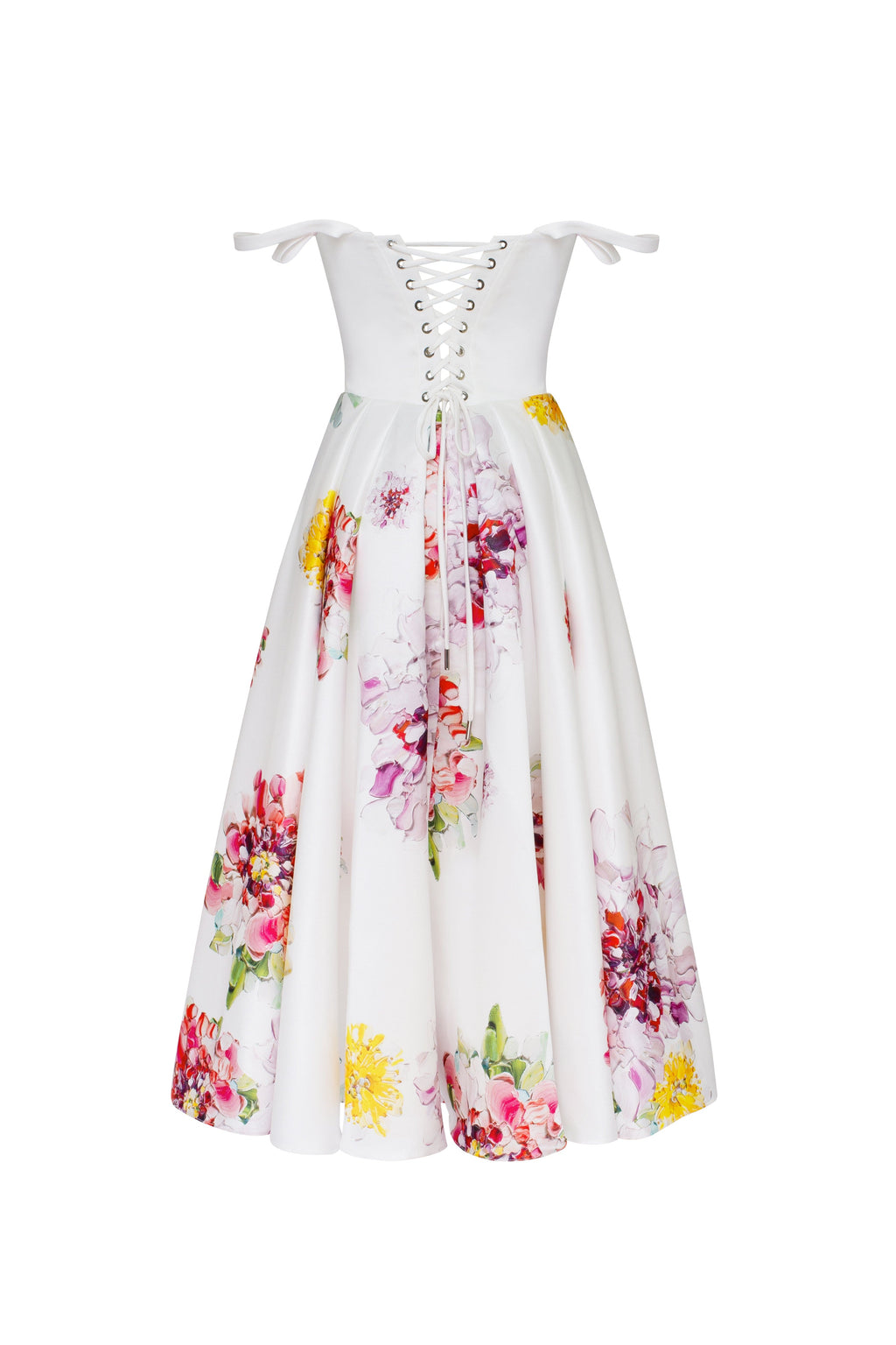 Blushing Blossom Tea-Length Ivory Floral Dress