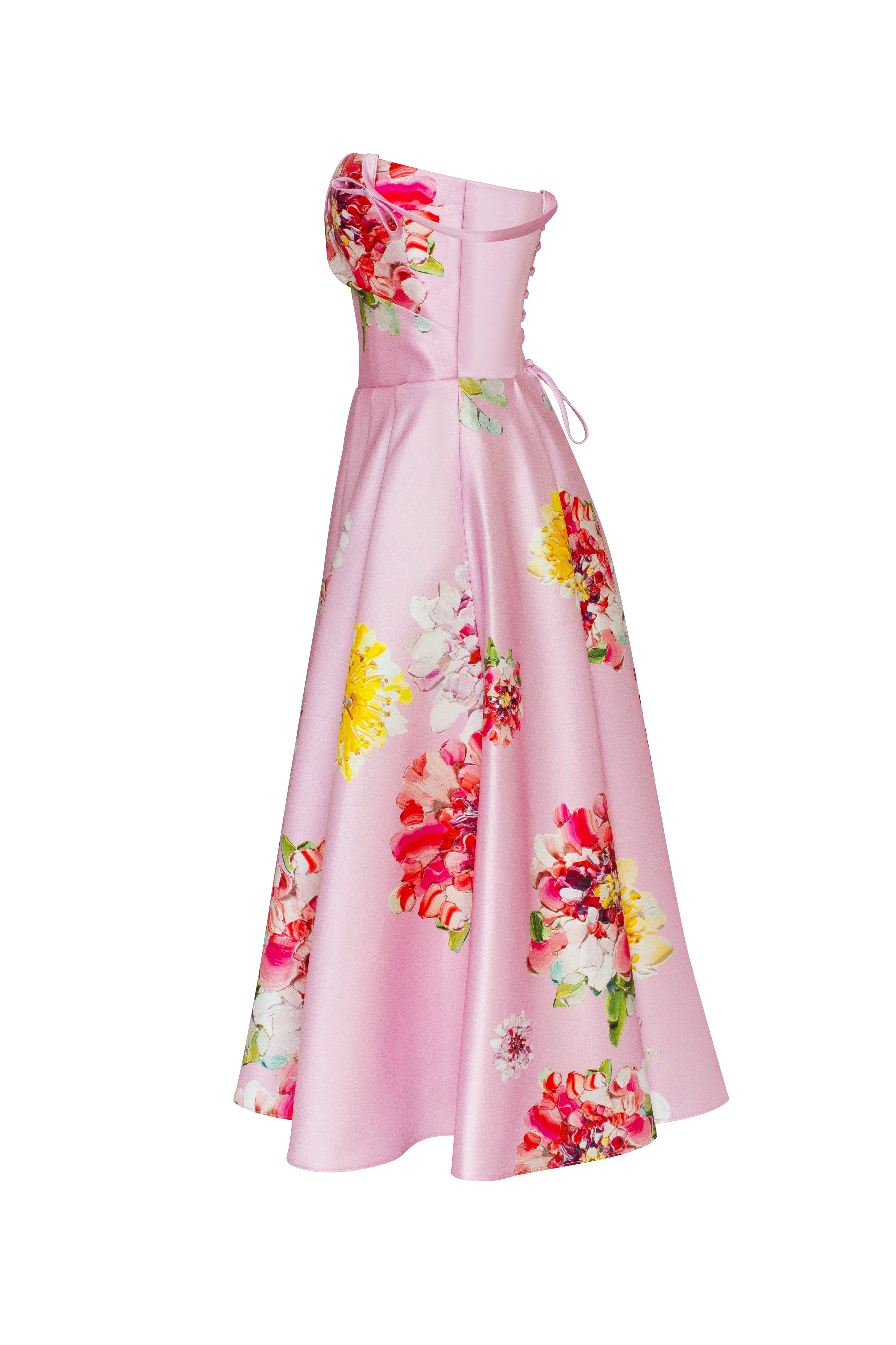 Blushing Blossom Tea-Length Pink Floral Dress