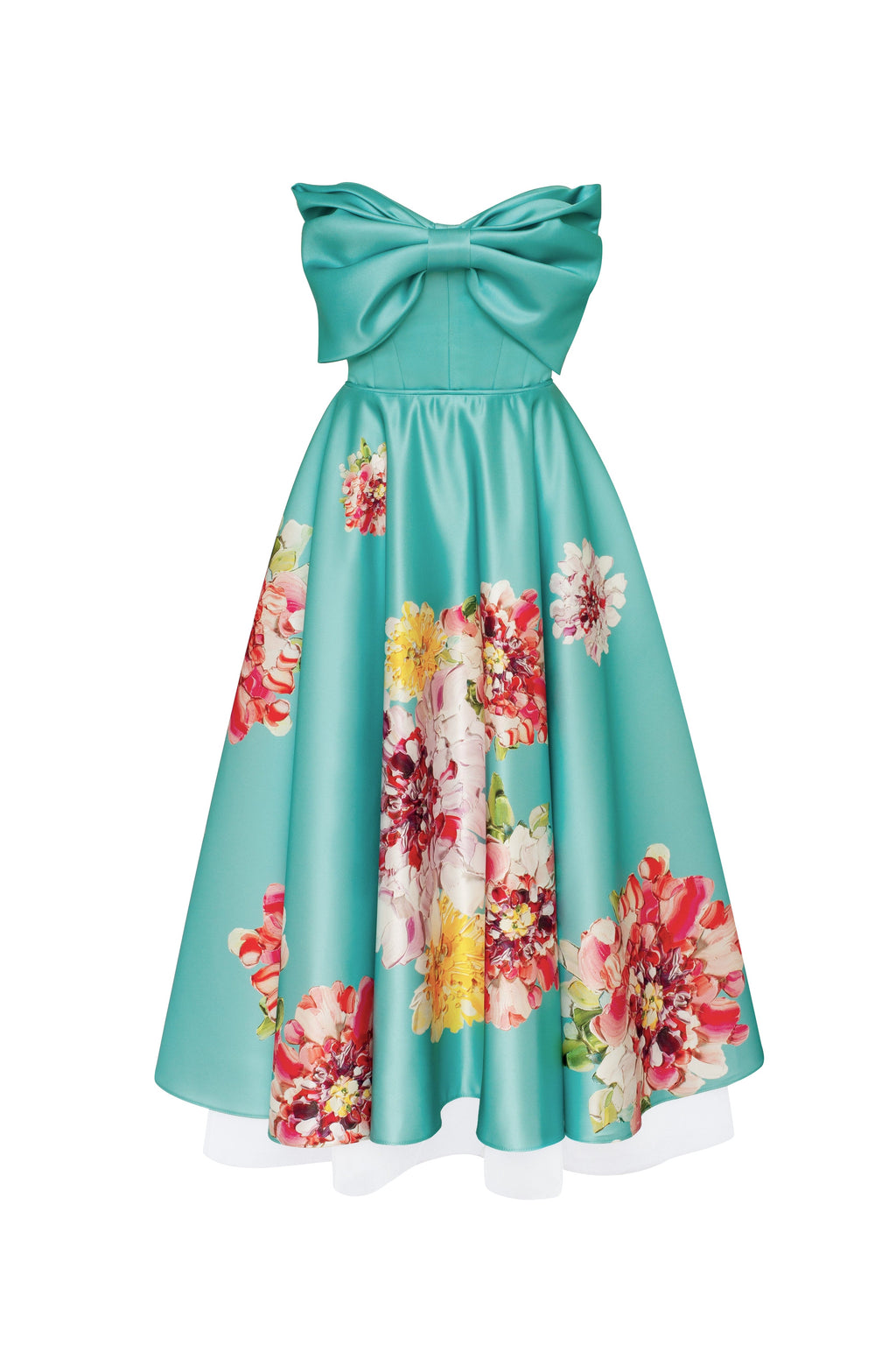 Blushing Blossom Aquamarine Floral Bow Midi Dress