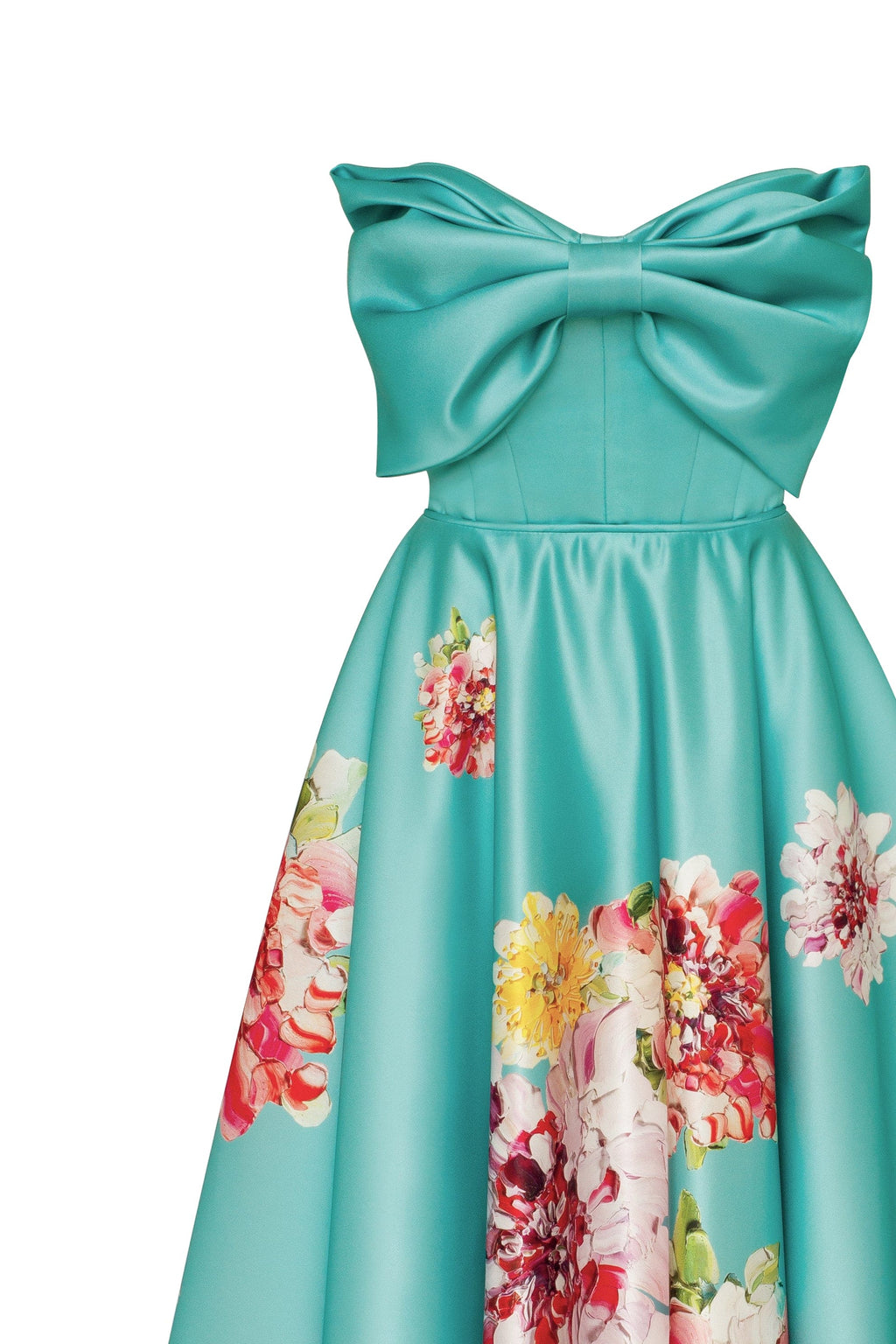 Blushing Blossom Aquamarine Floral Bow Midi Dress