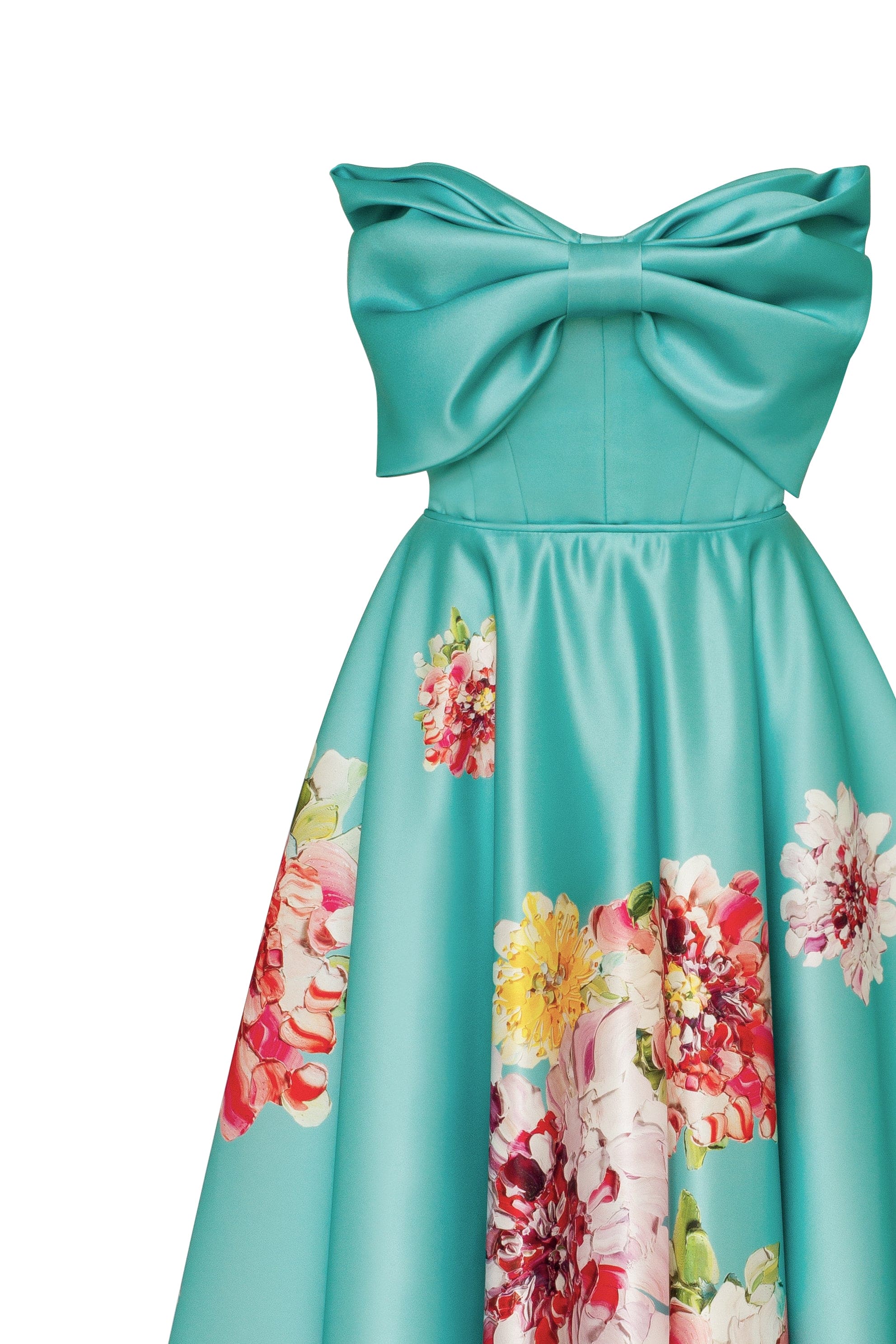 Blushing Blossom Aquamarine Floral Bow Midi Dress
