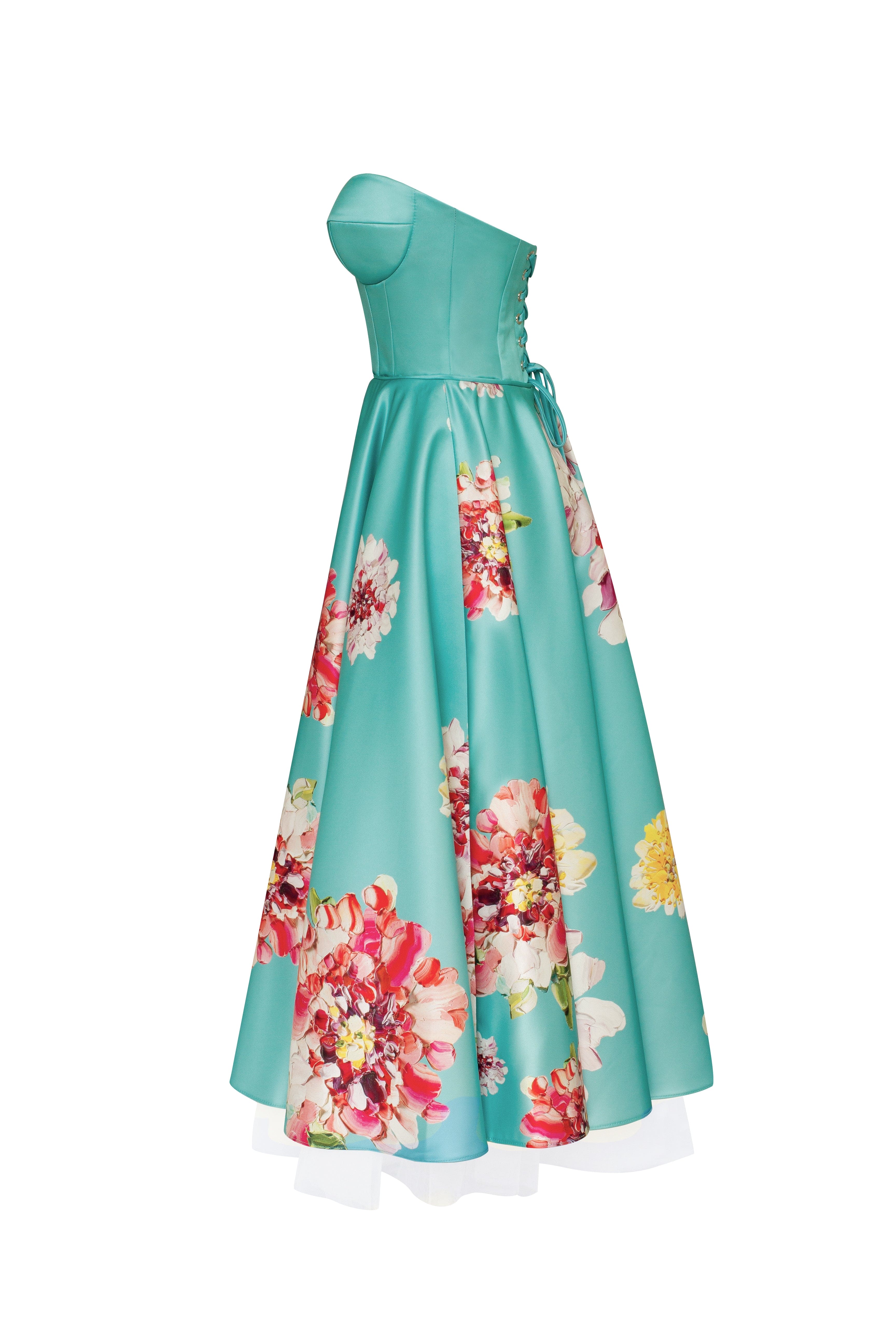 Blushing Blossom Aquamarine Floral Bow Midi Dress