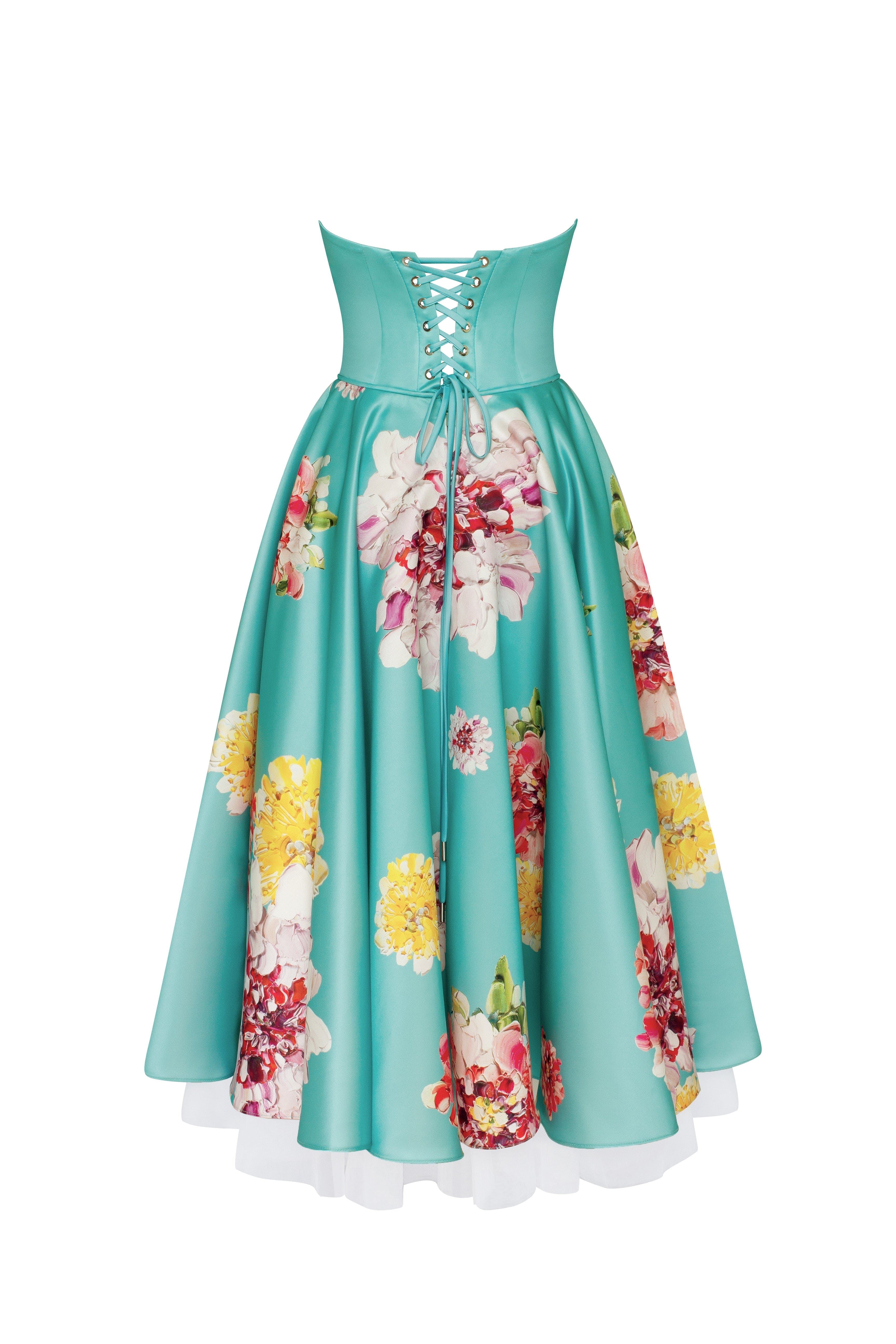 Blushing Blossom Aquamarine Floral Bow Midi Dress