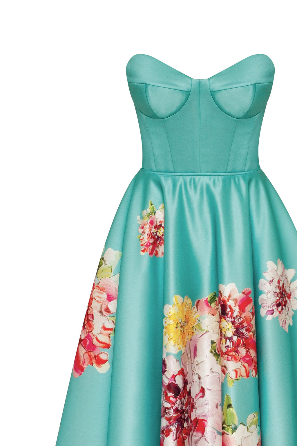 Blushing Blossom Aquamarine Floral Bow Midi Dress
