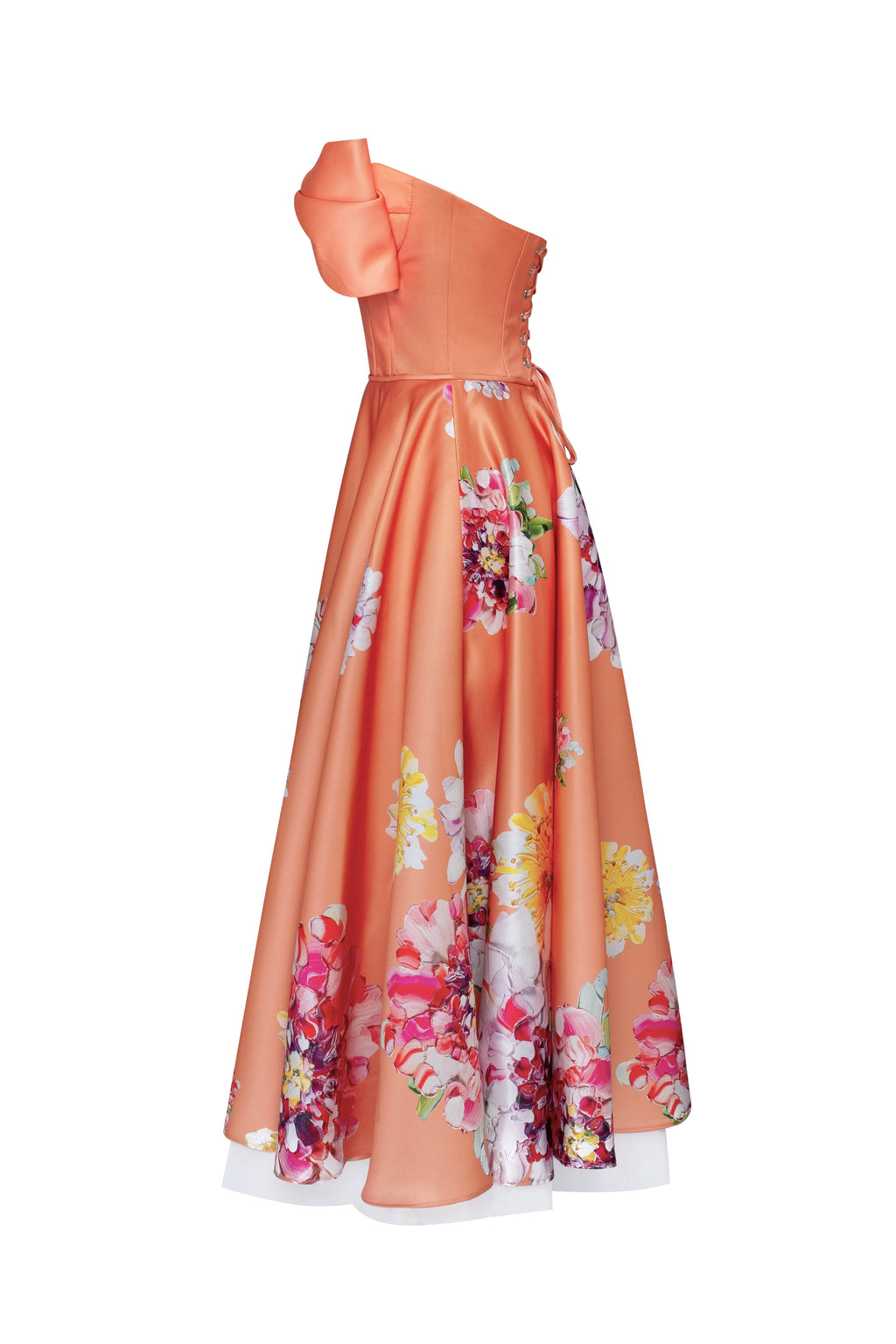 Blushing Blossom Orange Floral Bow Midi Dress