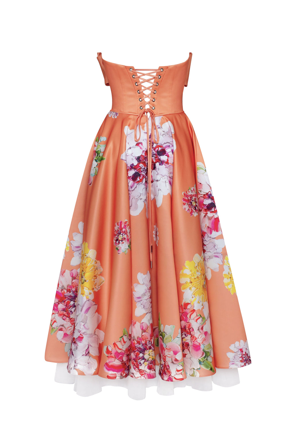 Blushing Blossom Orange Floral Bow Midi Dress
