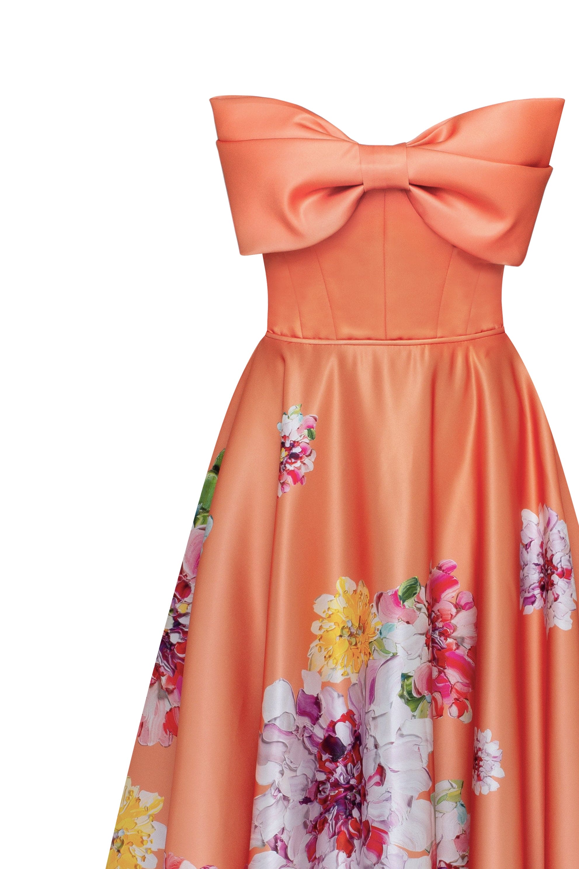 Blushing Blossom Orange Floral Bow Midi Dress