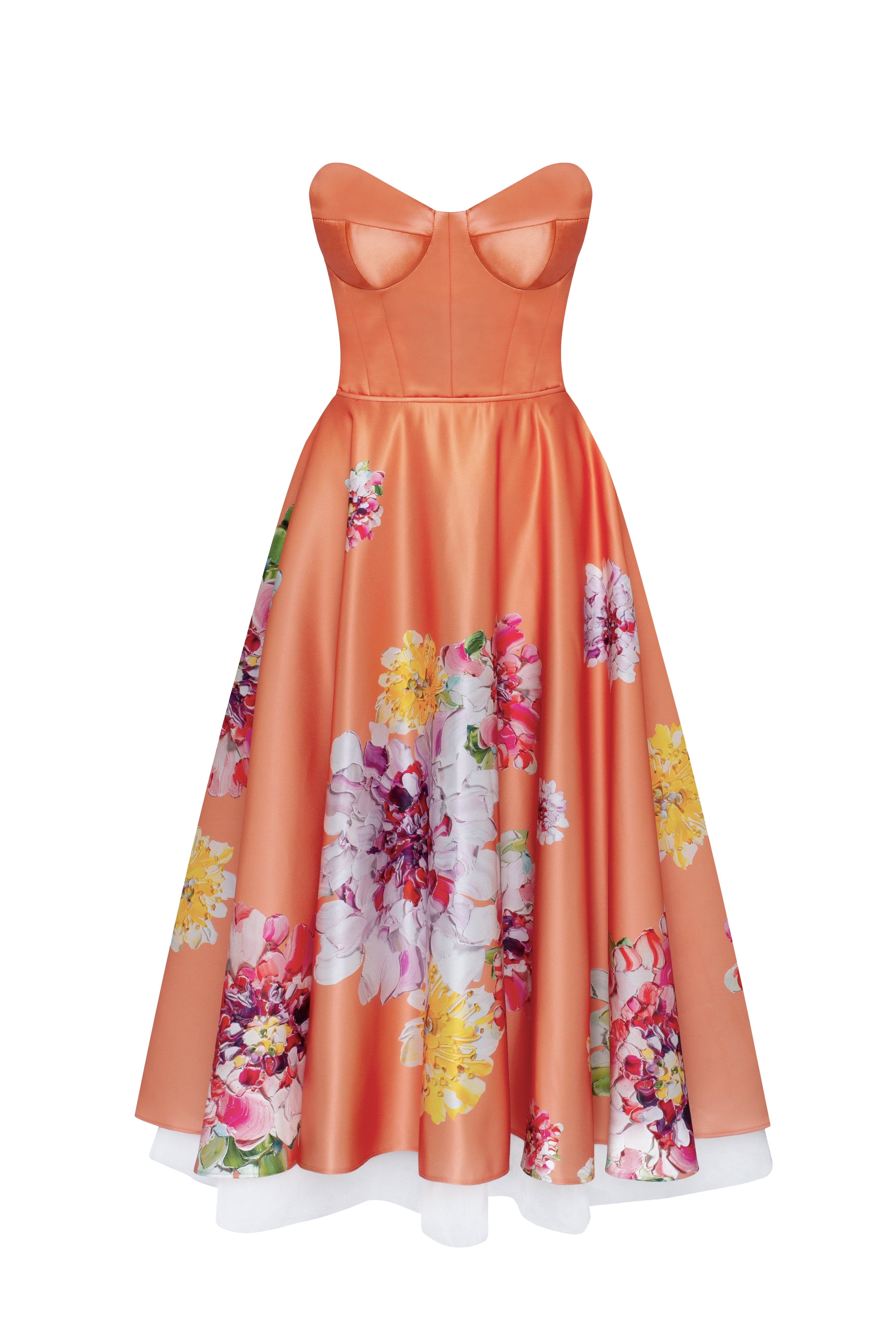 Blushing Blossom Orange Floral Bow Midi Dress