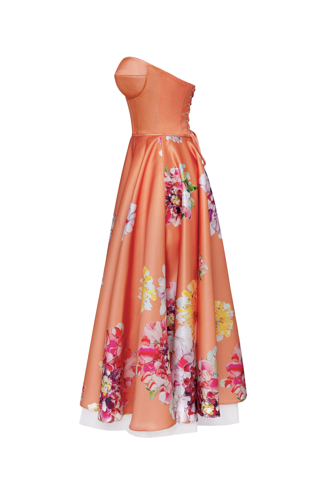 Blushing Blossom Orange Floral Bow Midi Dress