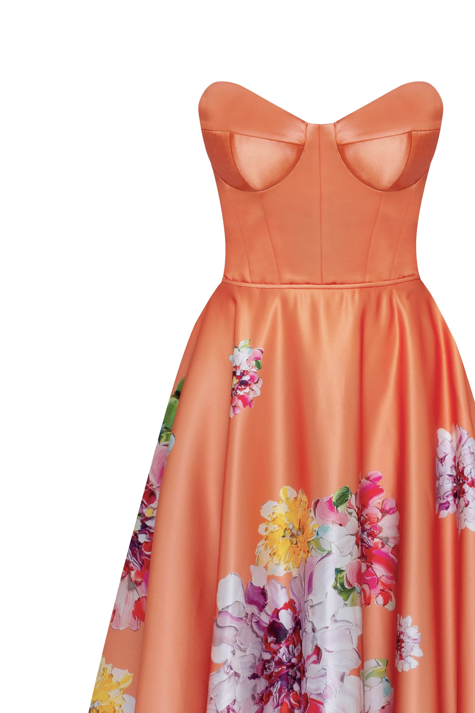 Blushing Blossom Orange Floral Bow Midi Dress