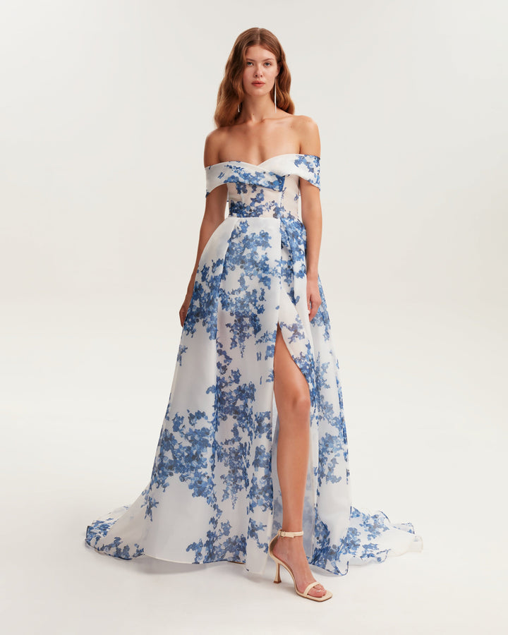 Hydrangea Off-Shoulder Maxi Dress
