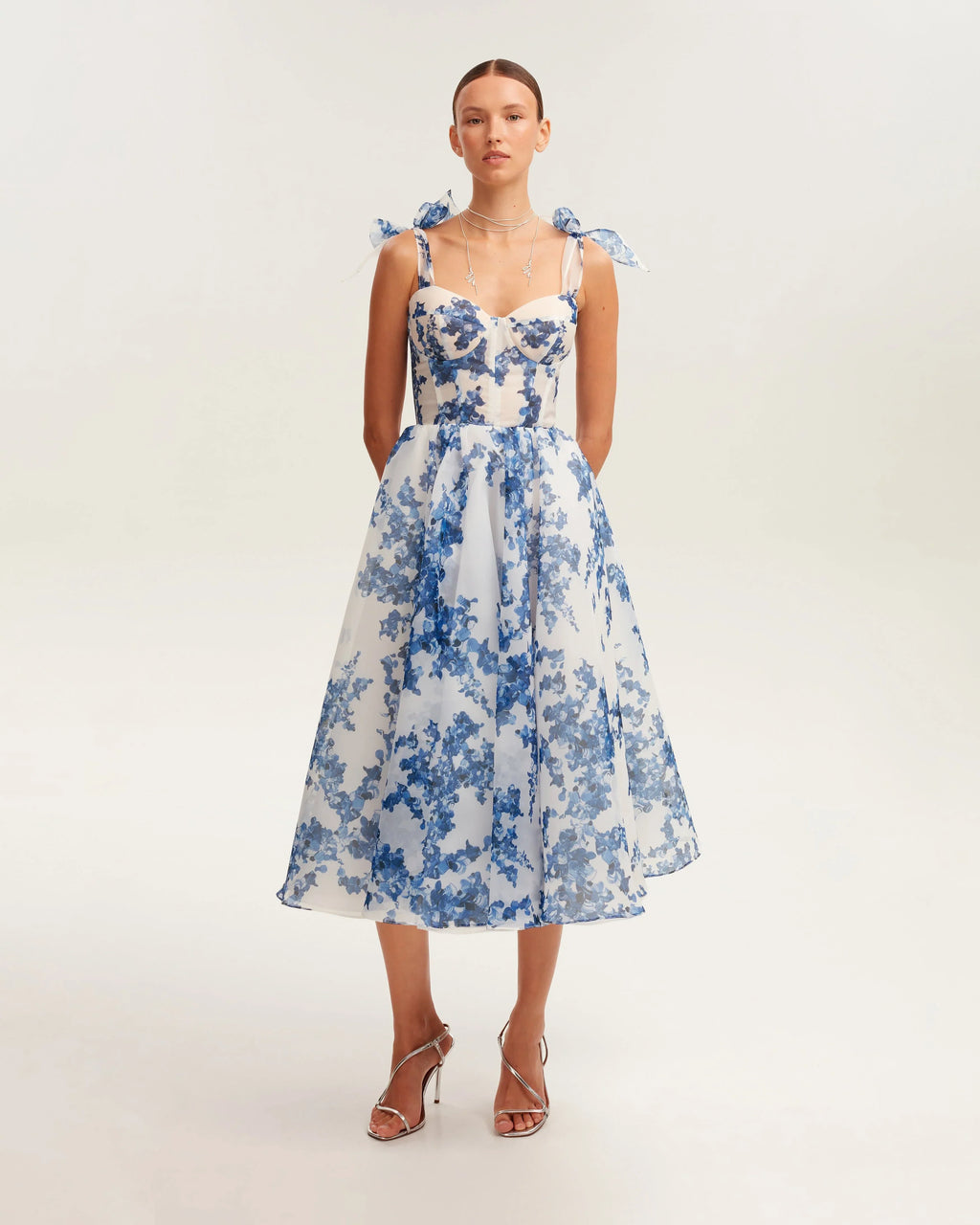 Hydrangea Tie-Strap Midi Dress