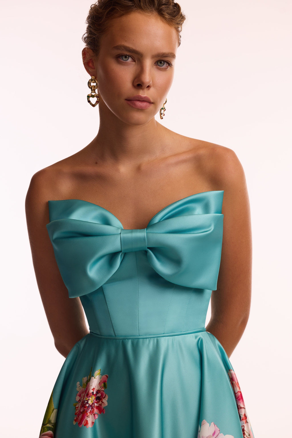 Blushing Blossom Aquamarine Floral Bow Midi Dress