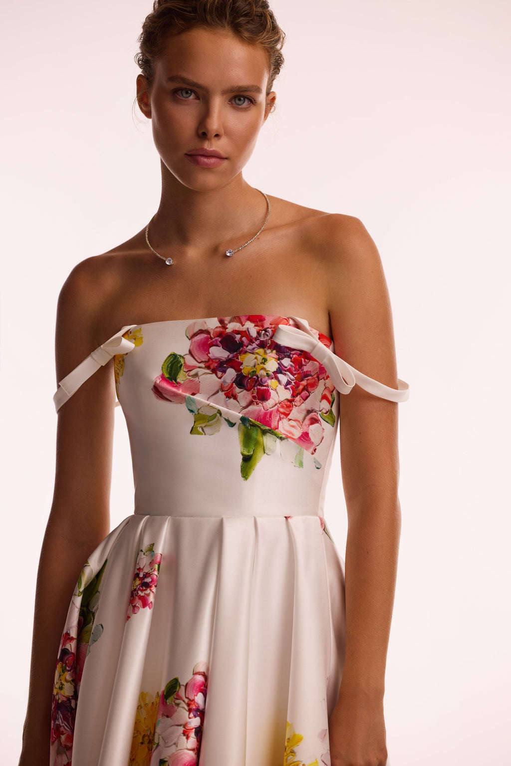 Blushing Blossom Tea-Length Ivory Floral Dress