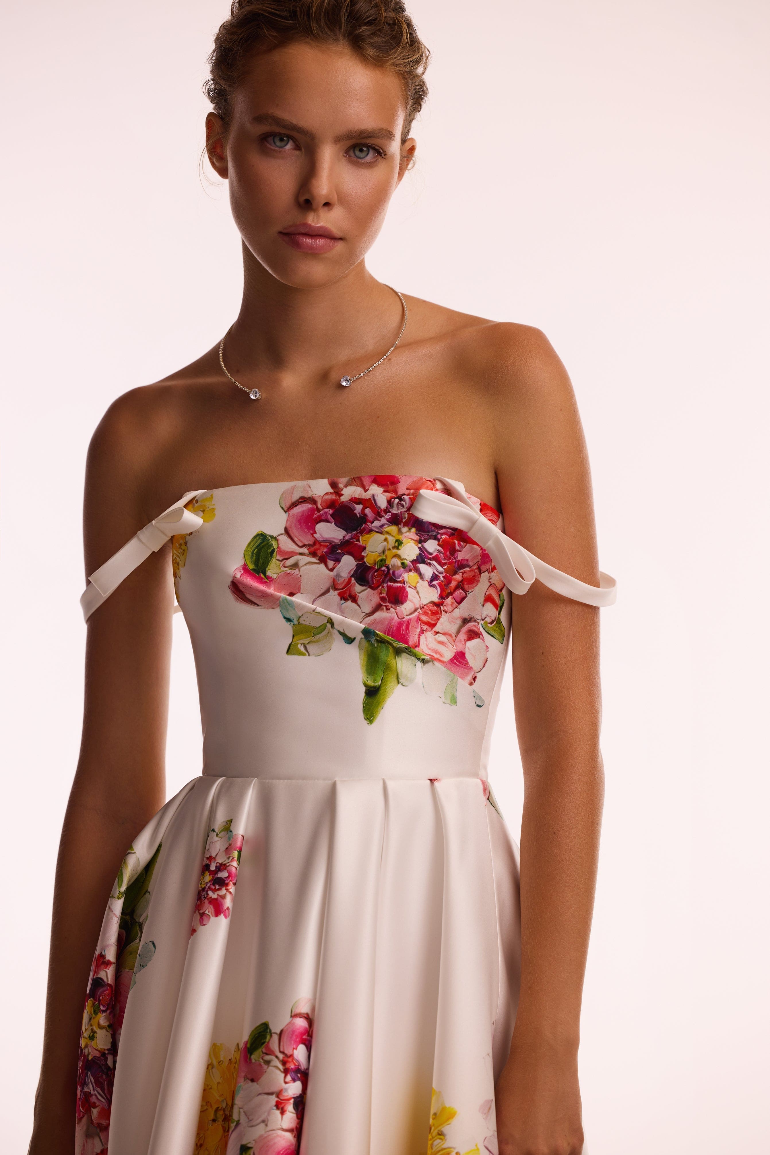 Blushing Blossom Tea-Length Ivory Floral Dress