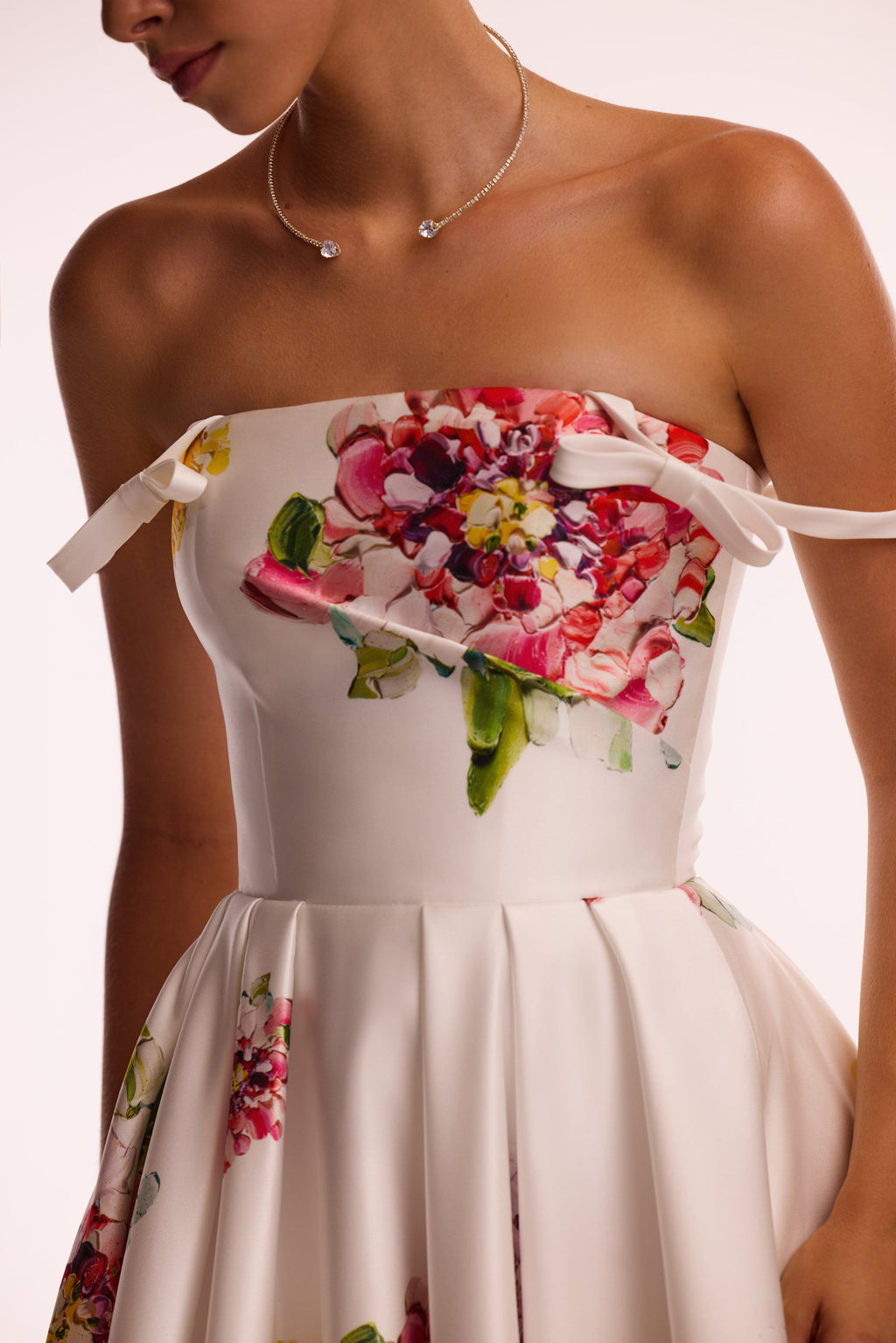 Blushing Blossom Tea-Length Ivory Floral Dress