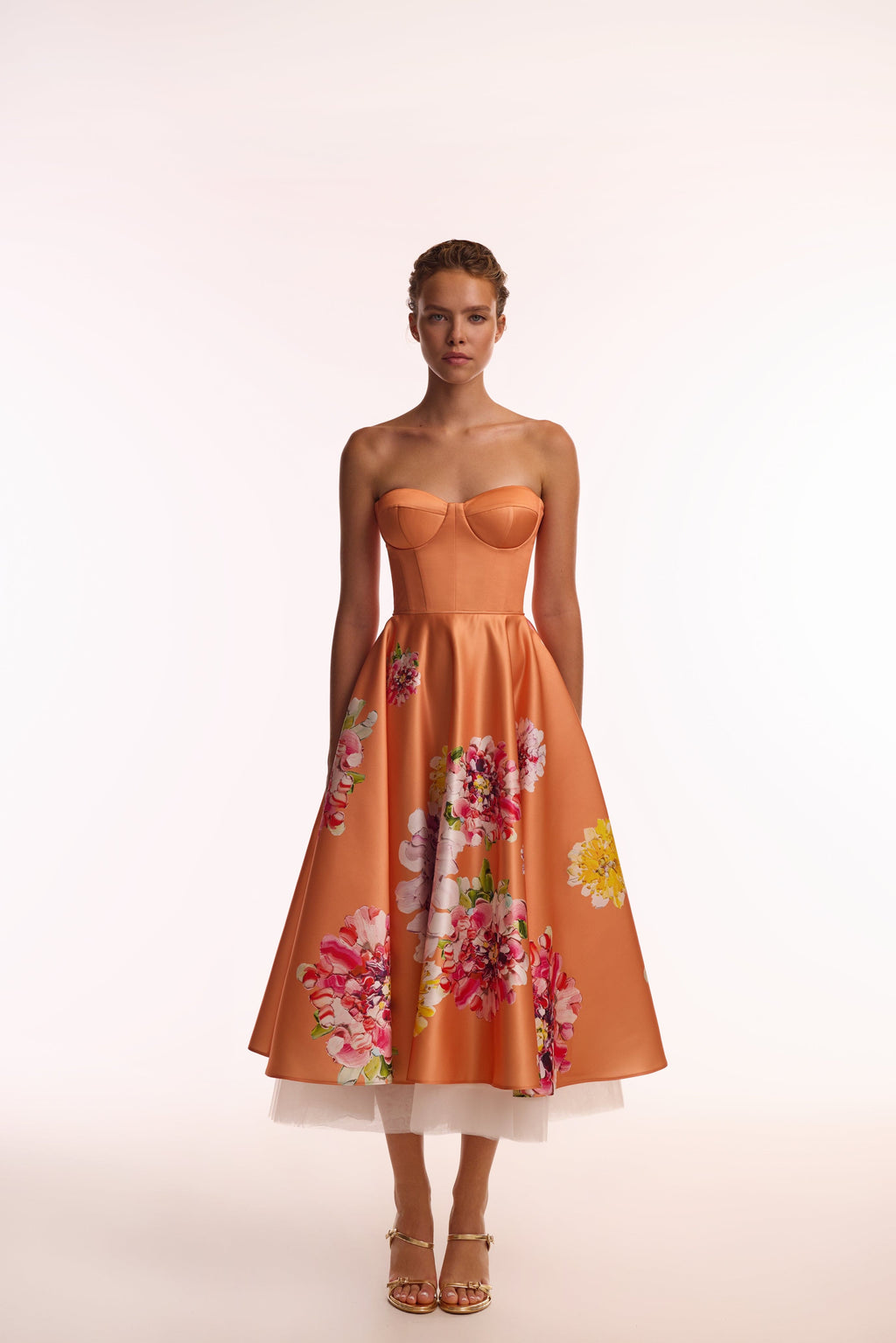 Blushing Blossom Orange Floral Bow Midi Dress