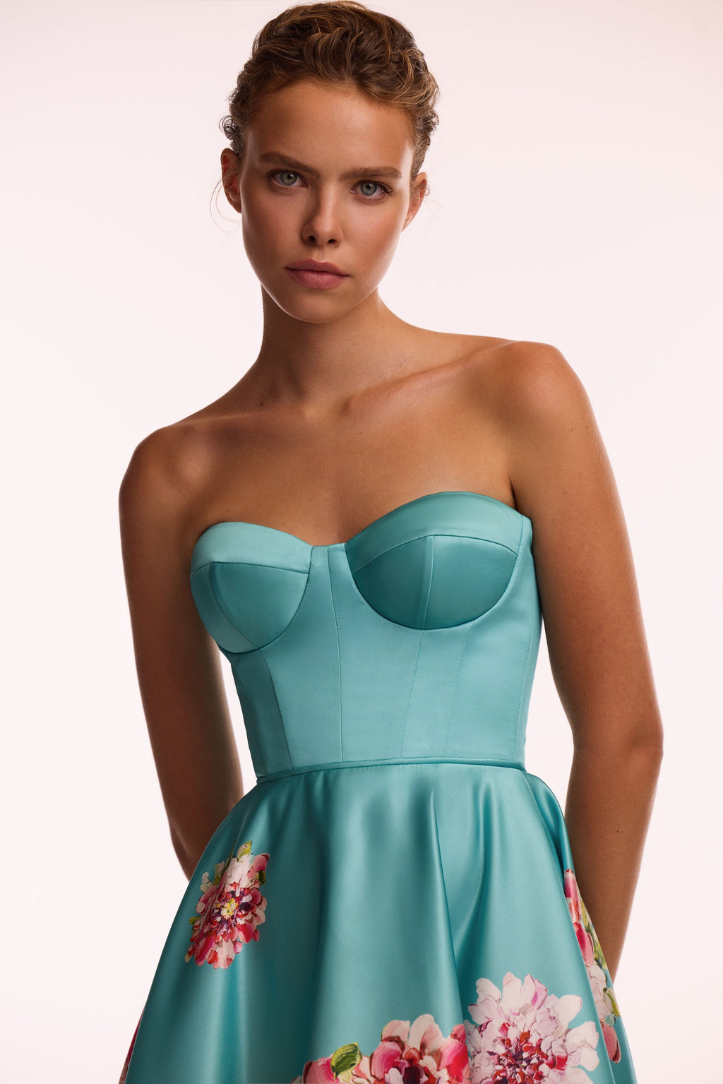 Blushing Blossom Aquamarine Floral Bow Midi Dress