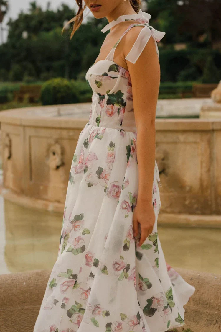 Apple Blossom Tie-Strap Midi Dress