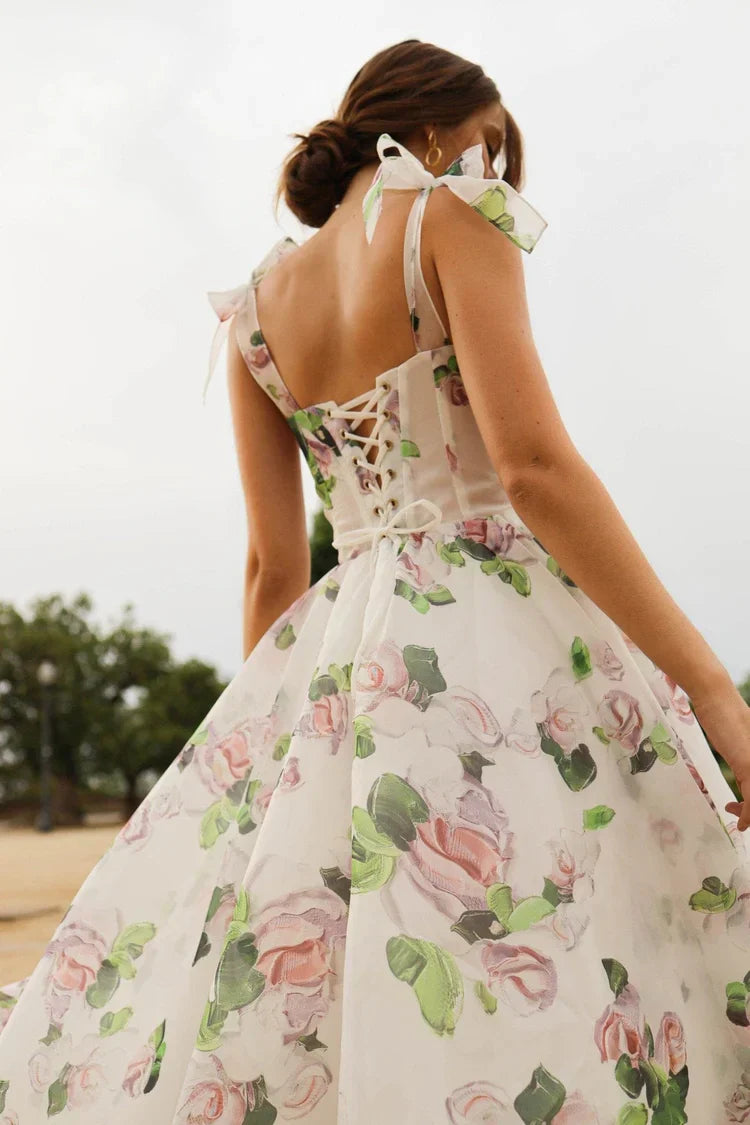 Apple Blossom Tie-Strap Midi Dress