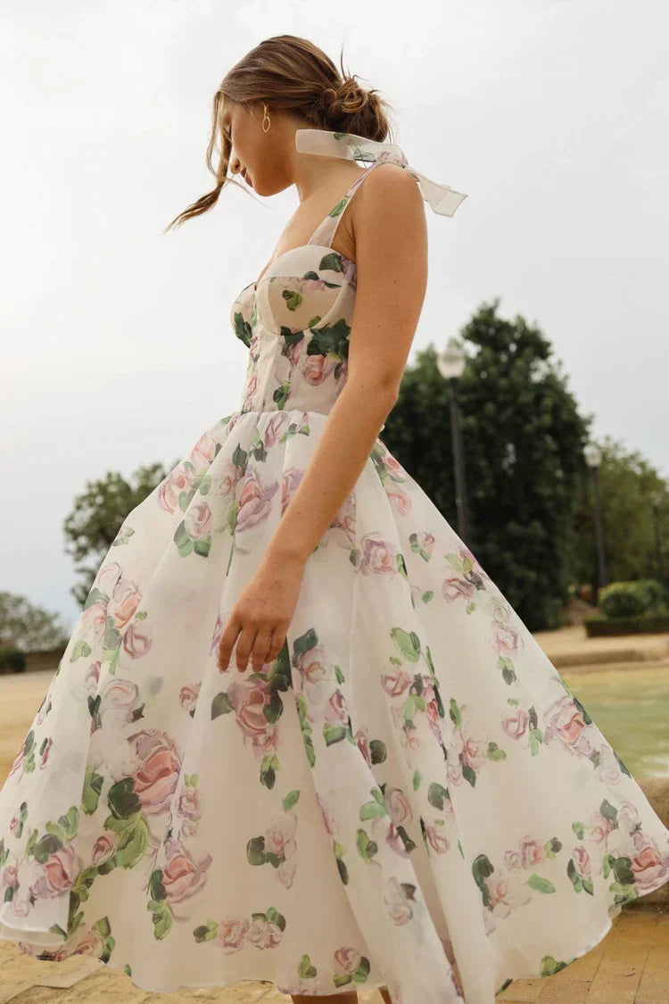 Apple Blossom Tie-Strap Midi Dress