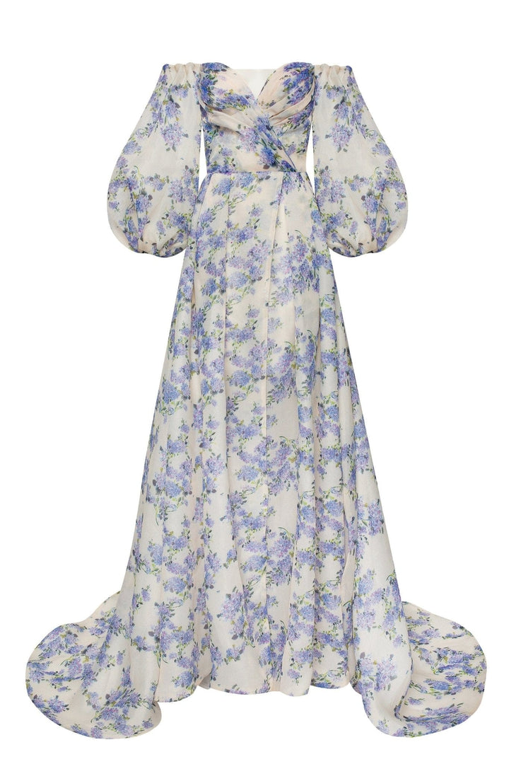 Tender Floral Puff Sleeves Maxi Dress