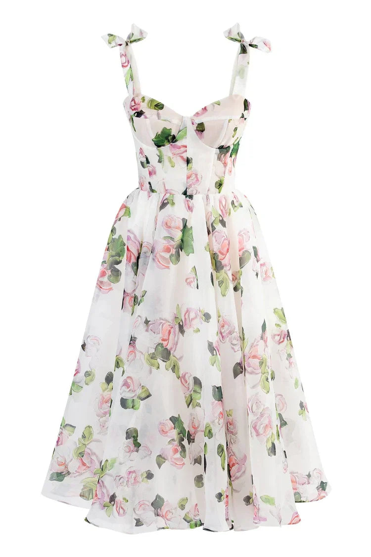Apple Blossom Tie-Strap Midi Dress