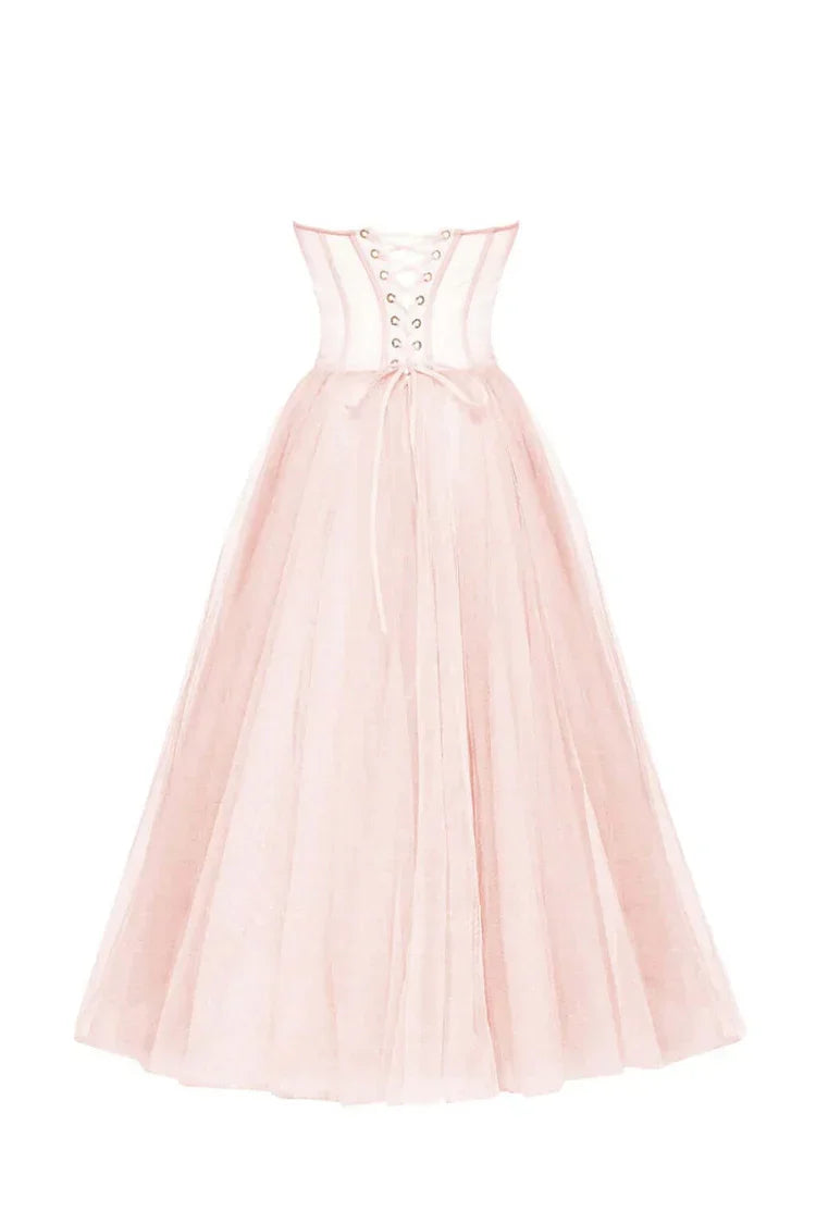 Misty Rose Strapless Puffy Dress